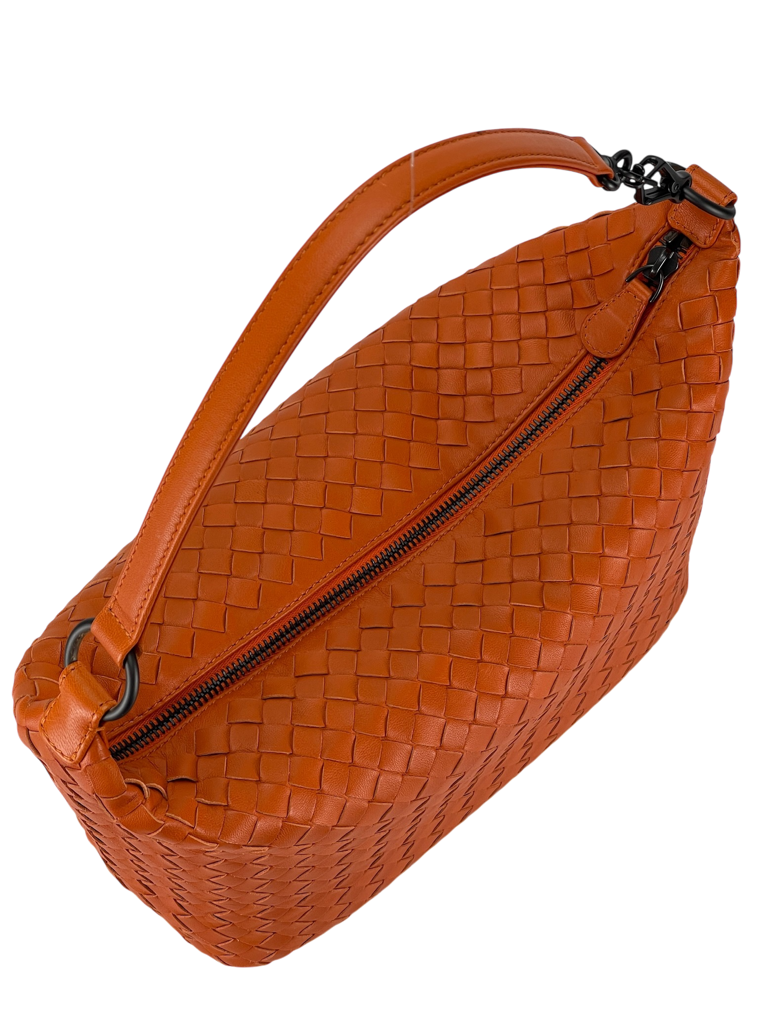 BOTTEGA VENETA - Zip Hobo Intrecciato Nappa Orange Calfskin