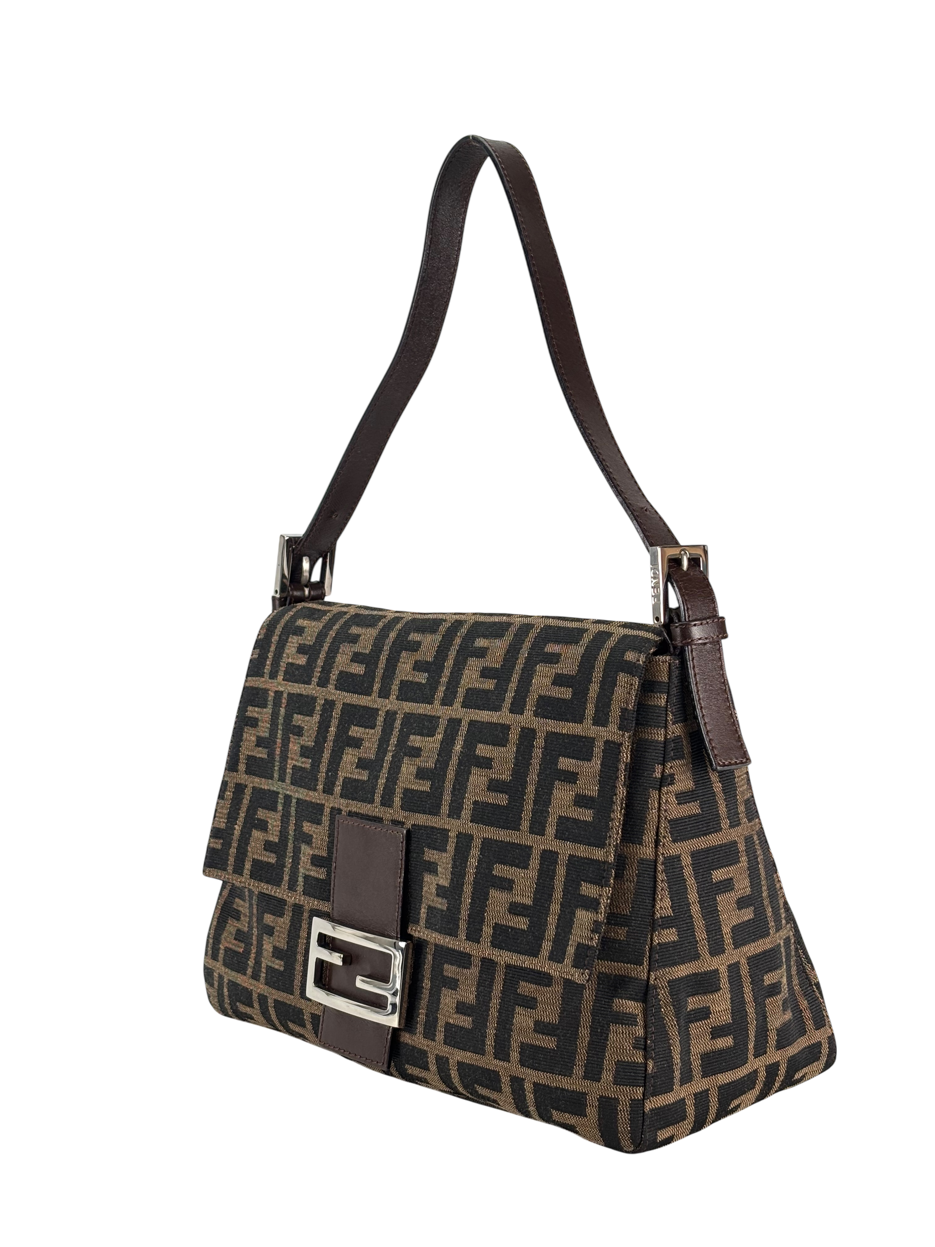 FENDI - Canvas Brown Zucca Mamma Baguette Handbag Silver Hardware