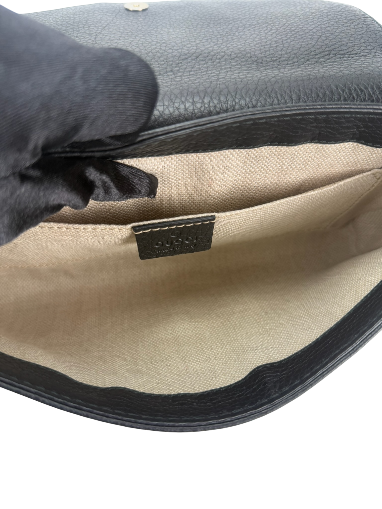 GUCCI - Black Calfskin Greenwich Evening Clutch Chain Shoulder Bag