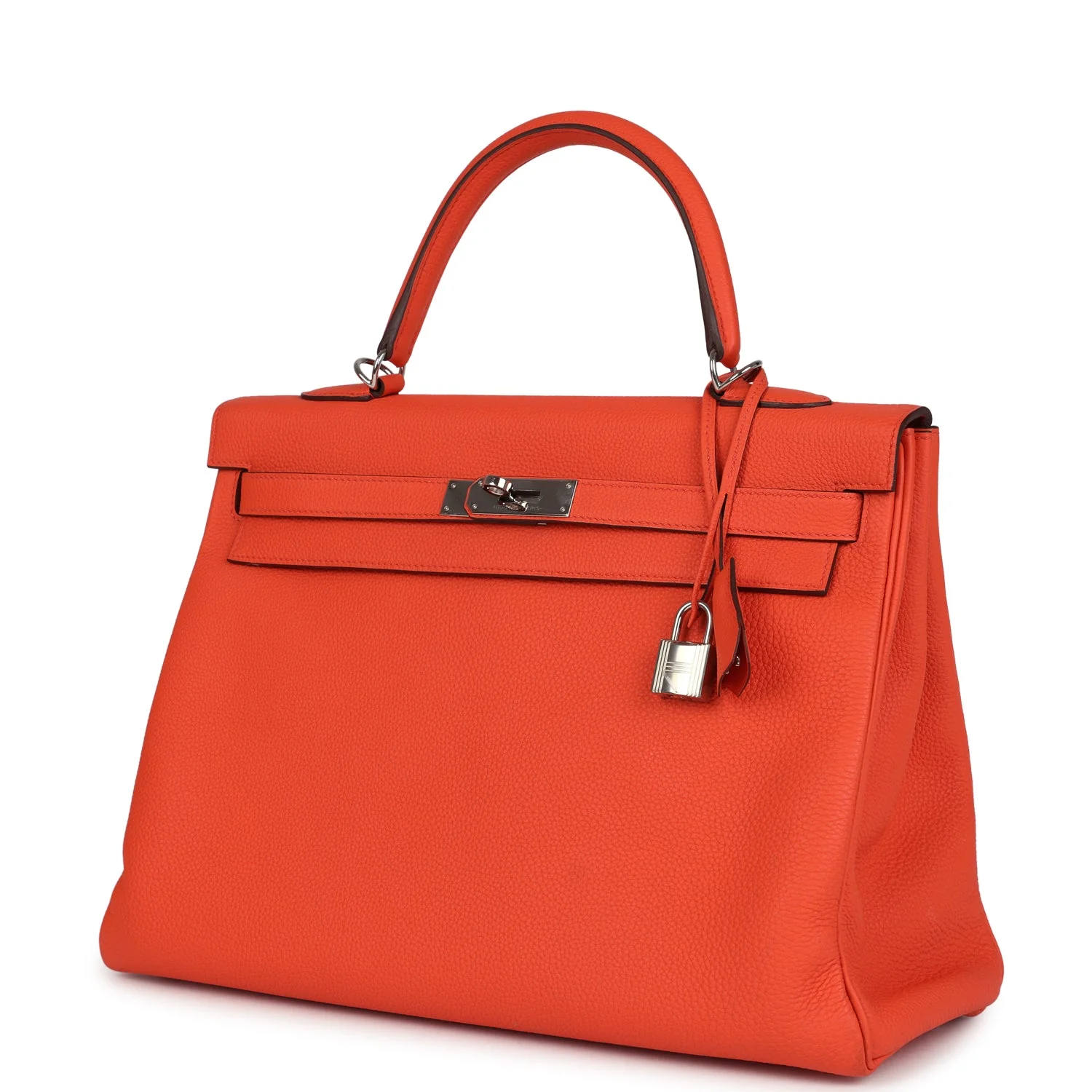 Pre-owned Hermes Kelly Retourne 35 Orange Poppy Togo Palladium Hardware
