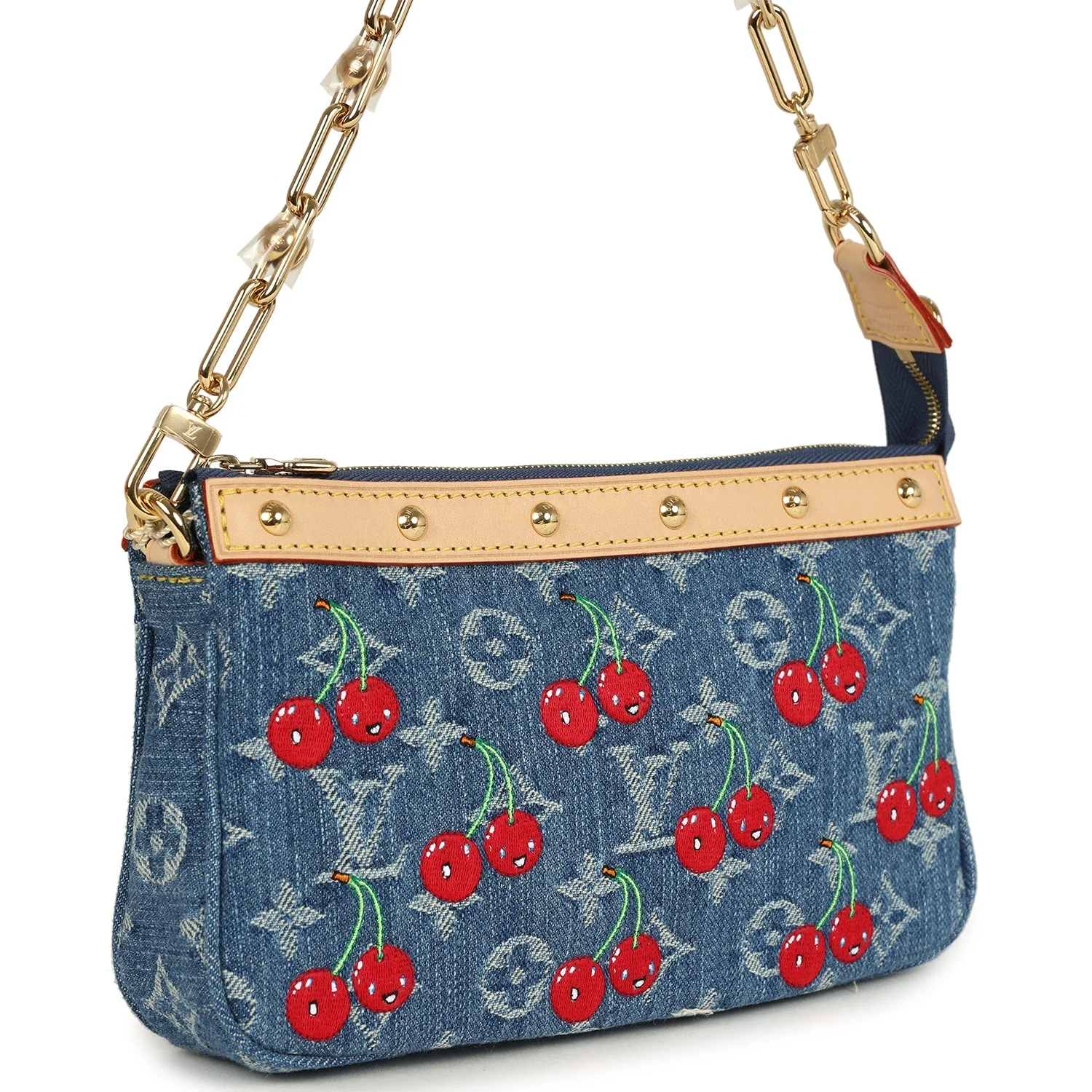 Louis Vuitton X Takashi Murakami Cherry Pochette Accessories Denim Monogram Gold Hardware