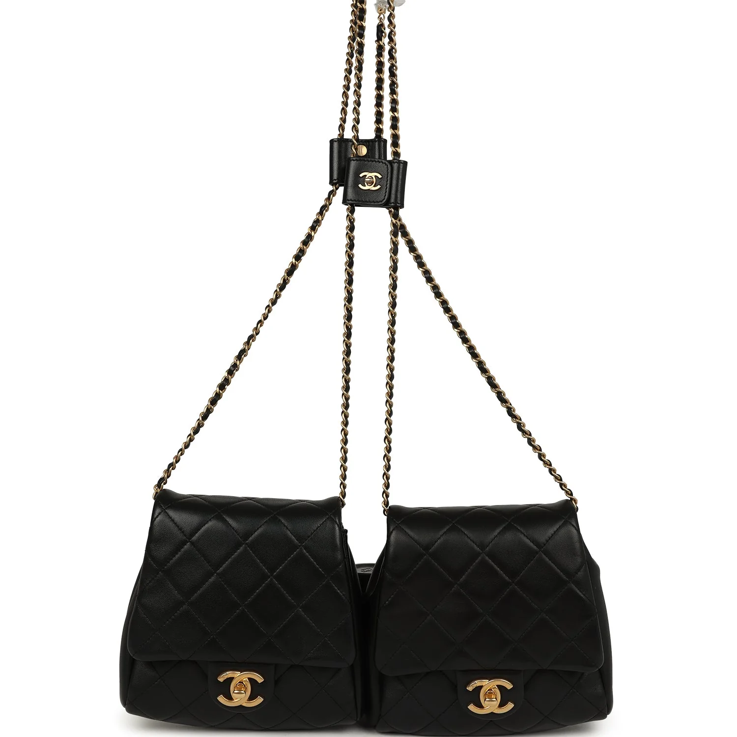 Pre-owned Chanel Twins Side Pack Black Lambskin Faux Pearls & Brushed Gold Hardware