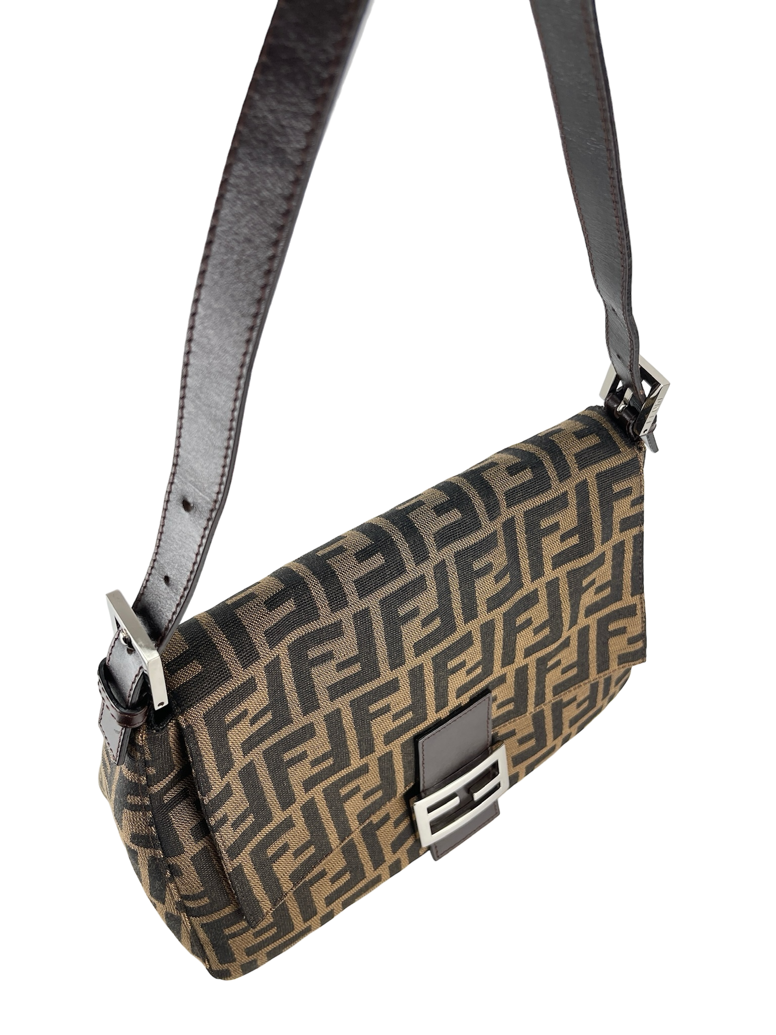 FENDI - Brown Zucca Mamma Baguette Handbag Silver Hardware