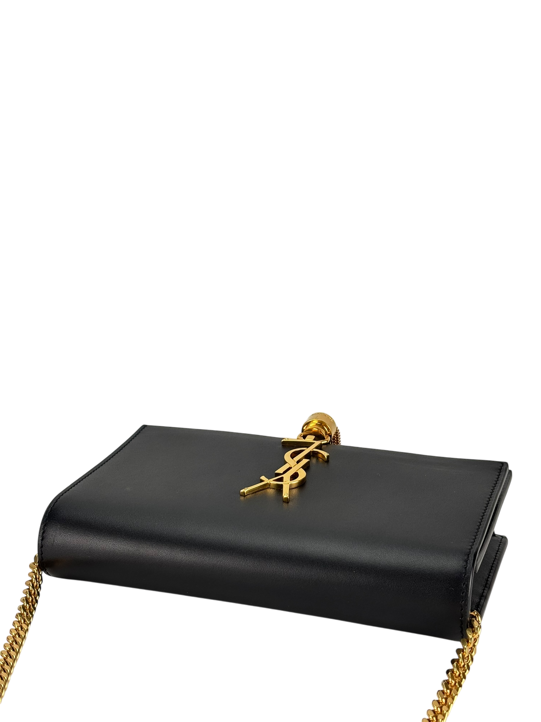 SAINT LAURENT - Black Calfskin Smooth Classic Kate Tassel Chain Wallet Crossbody Bag