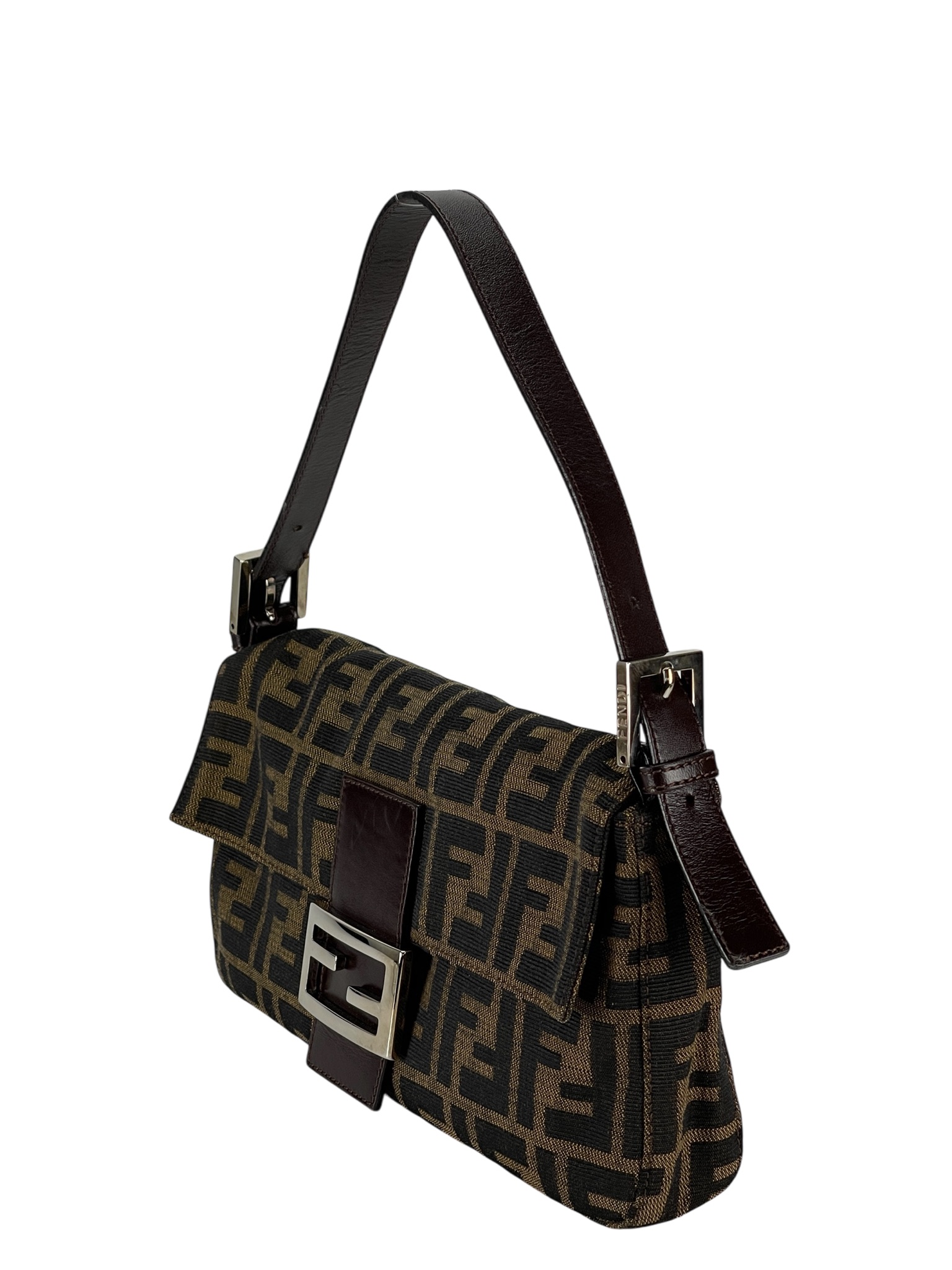 FENDI - Brown Zucca Baguette Handbag Silver Hardware