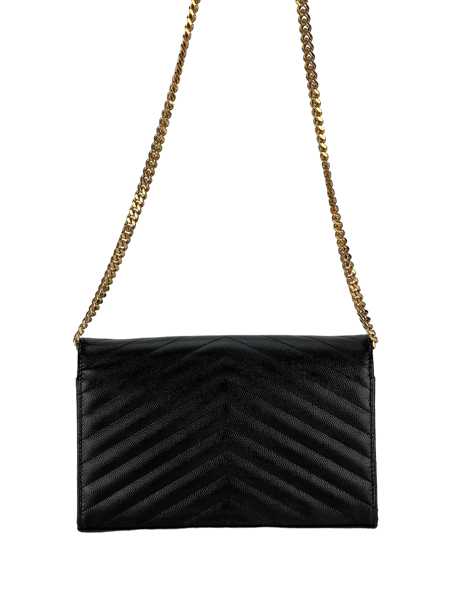 SAINT LAURENT - Grain De Poudre Matelasse Chevron Monogram Chain Wallet