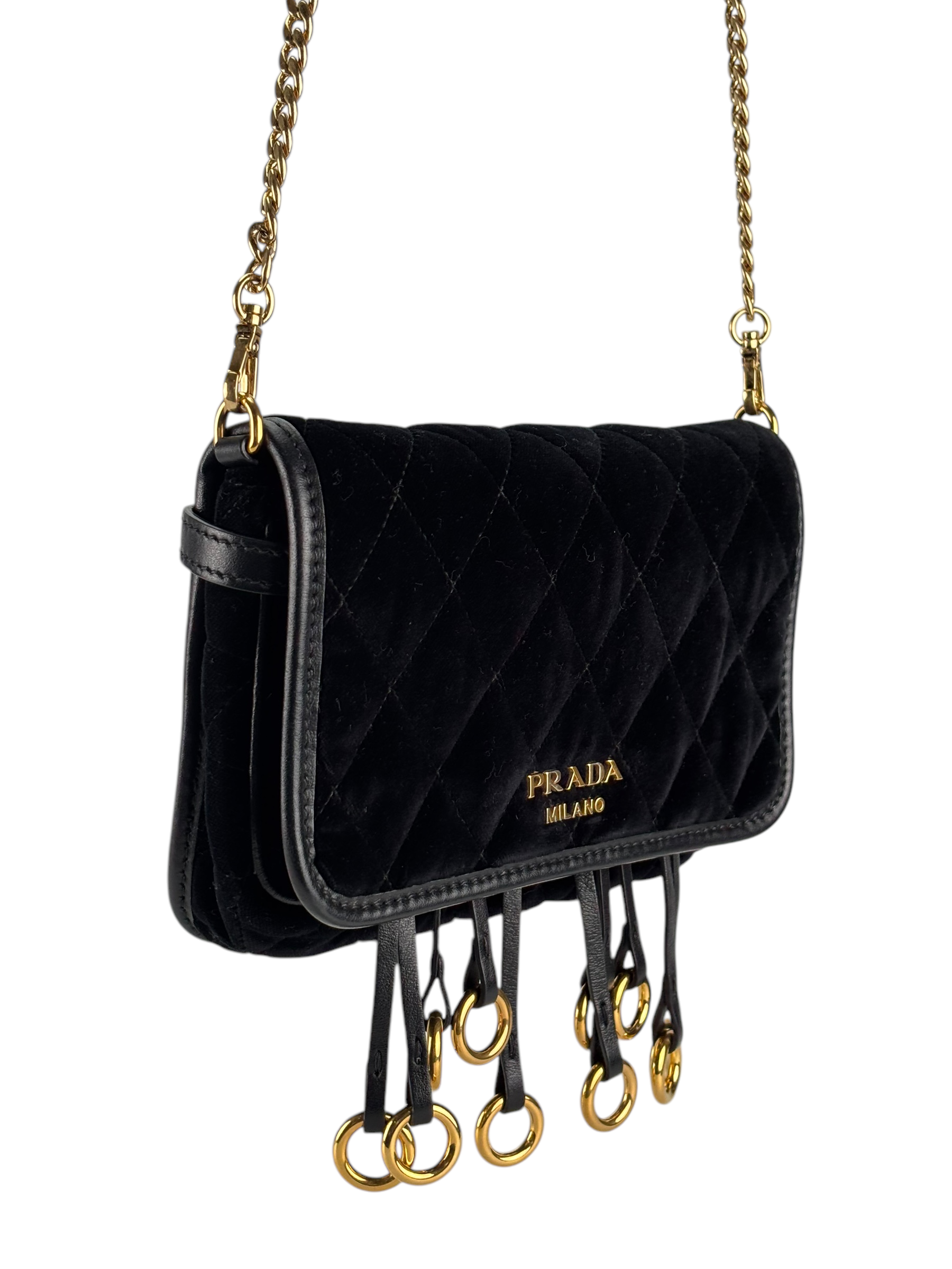 PRADA - Black Quilted Velvet Waist Belt and Crossbody Bag