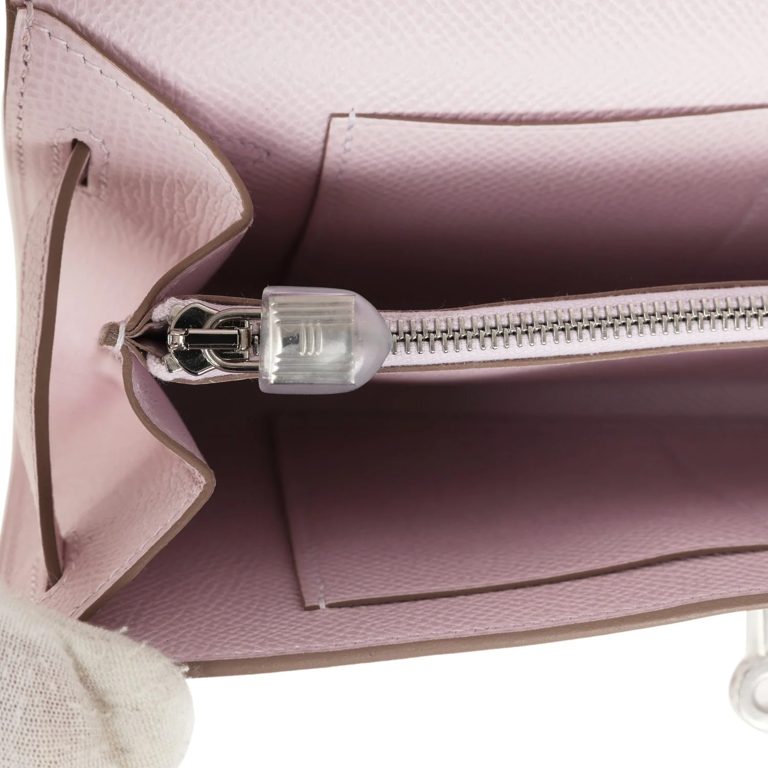 Hermes Kelly Wallet To Go Mauve Pale Epsom Palladium Hardware