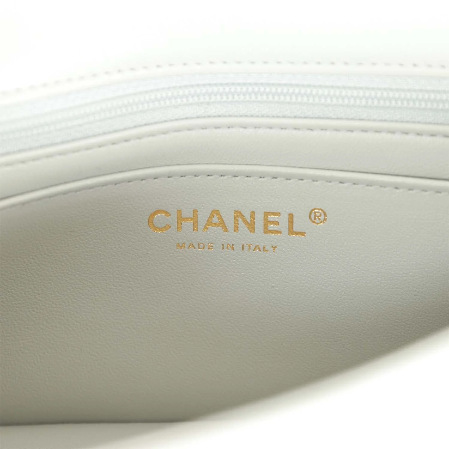 Chanel Mini Rectangular Flap Bag Light Grey Lambskin Light Gold Hardware