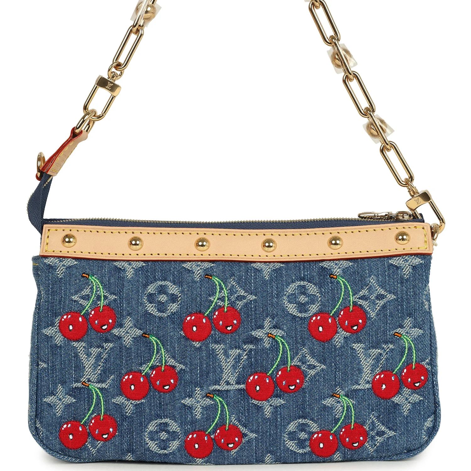 Louis Vuitton X Takashi Murakami Cherry Pochette Accessories Denim Monogram Gold Hardware