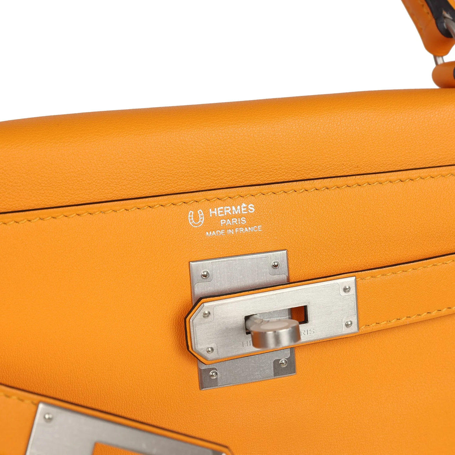 Hermes Special Order (HSS) Kelly Retourne 28 Jaune D'Or Swift Brushed Palladium Hardware