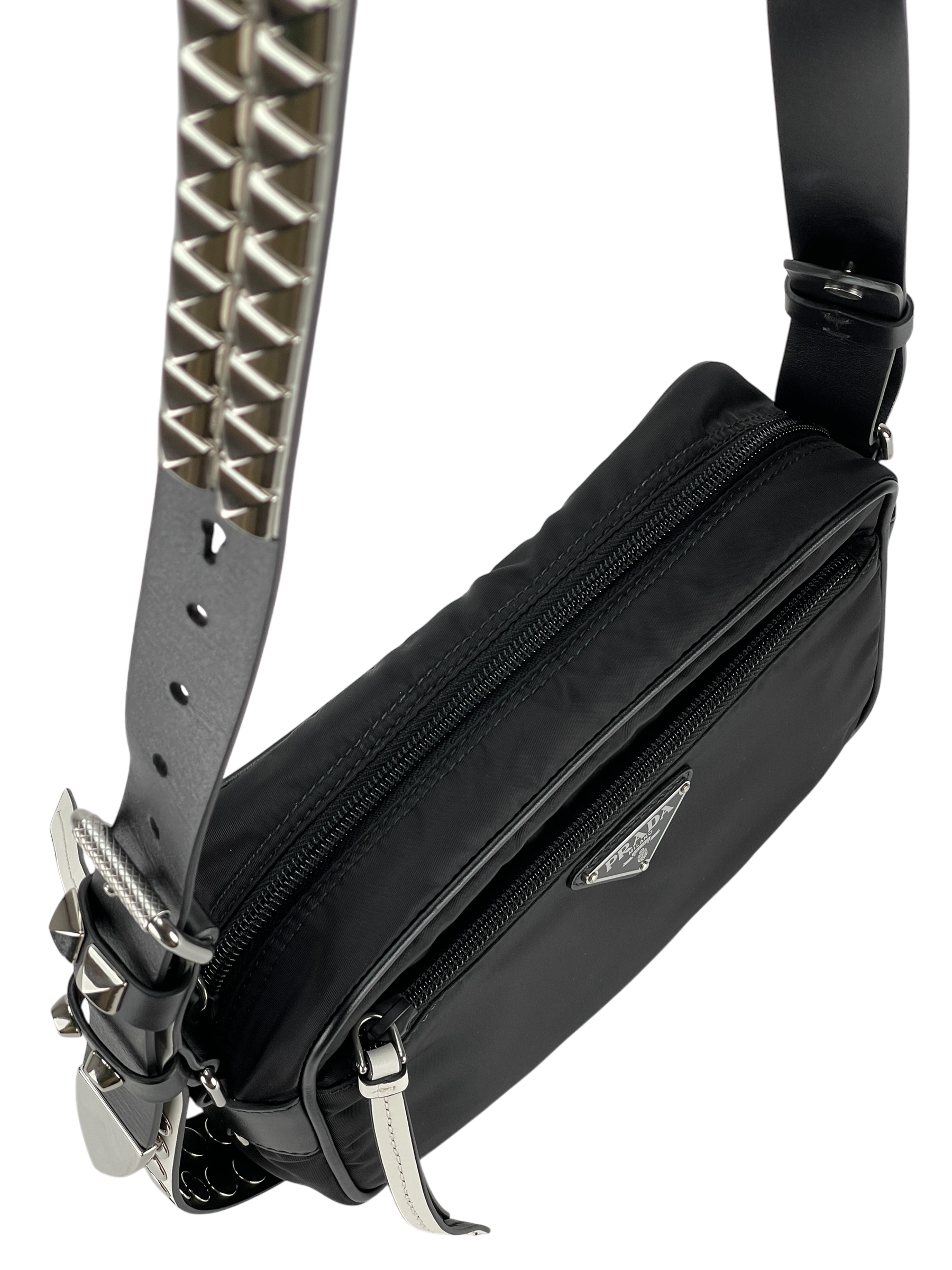 PRADA - New Vela Nylon Cross Body Bag Black Silver