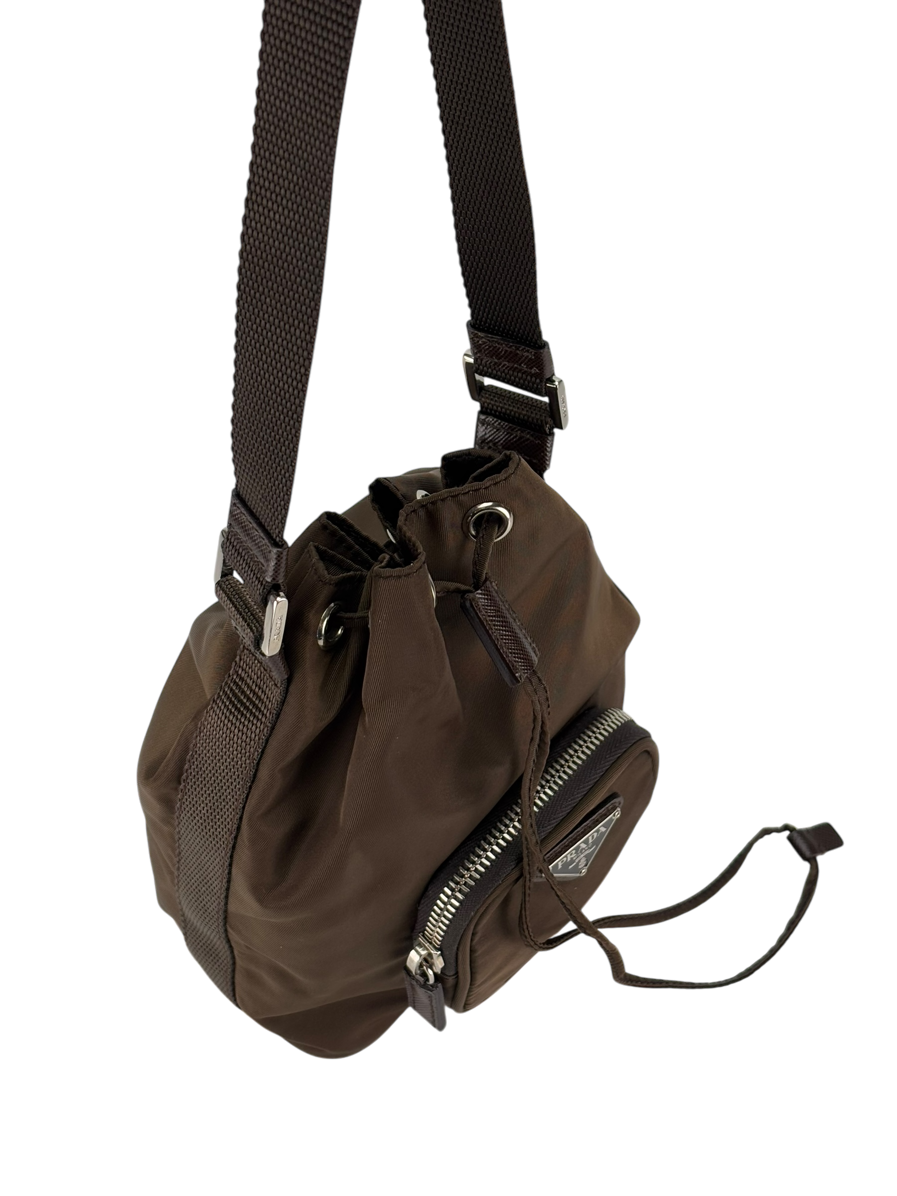PRADA - Brown Re-Nylon Bucket 2way Bag