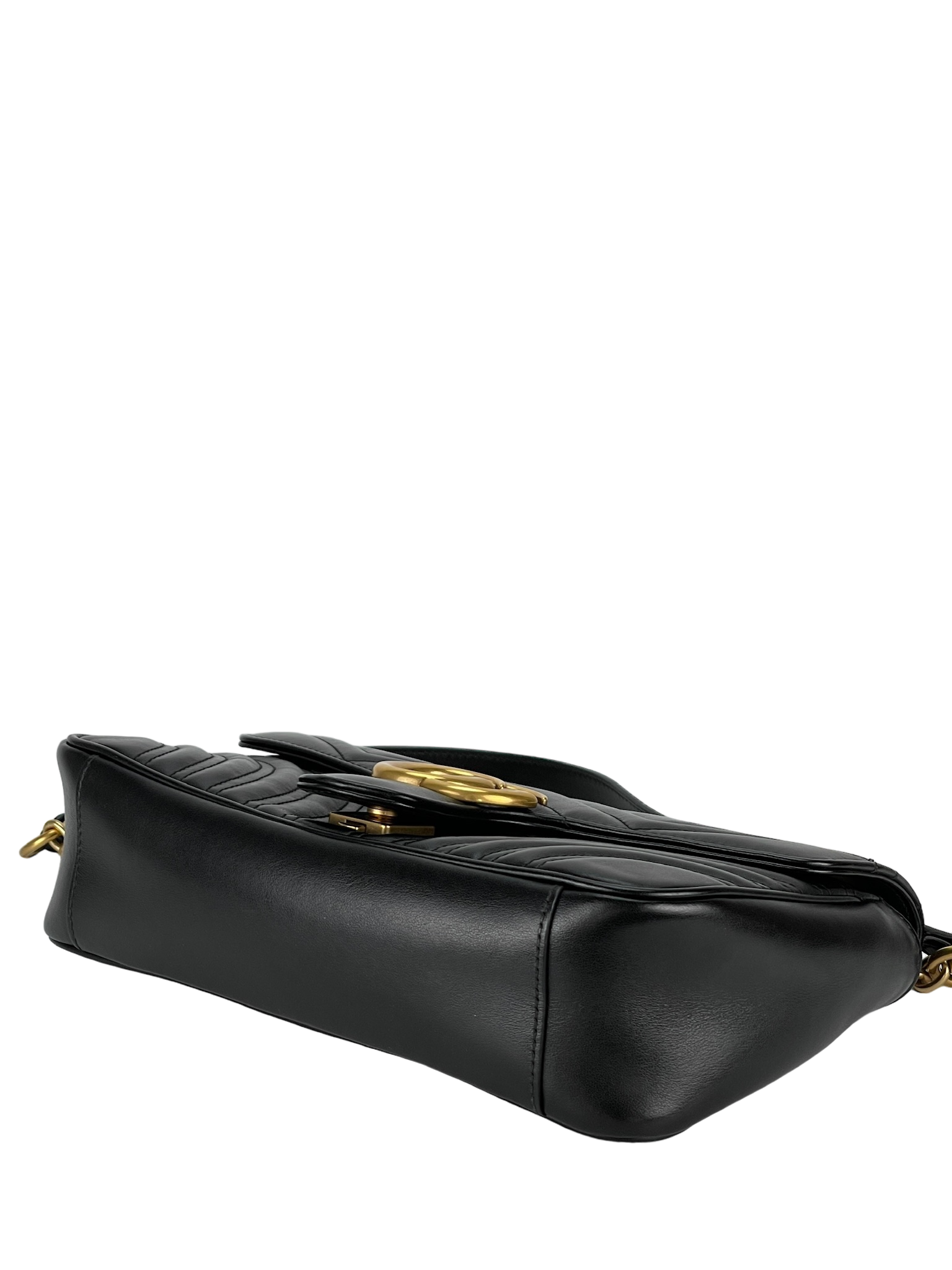 GUCCI - Black GG Marmont Medium Shoulder Bag Gold Hardware