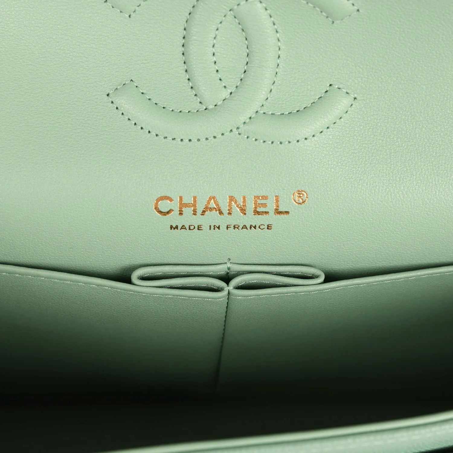 Chanel Small Classic Double Flap Bag Green Caviar Light Gold Hardware