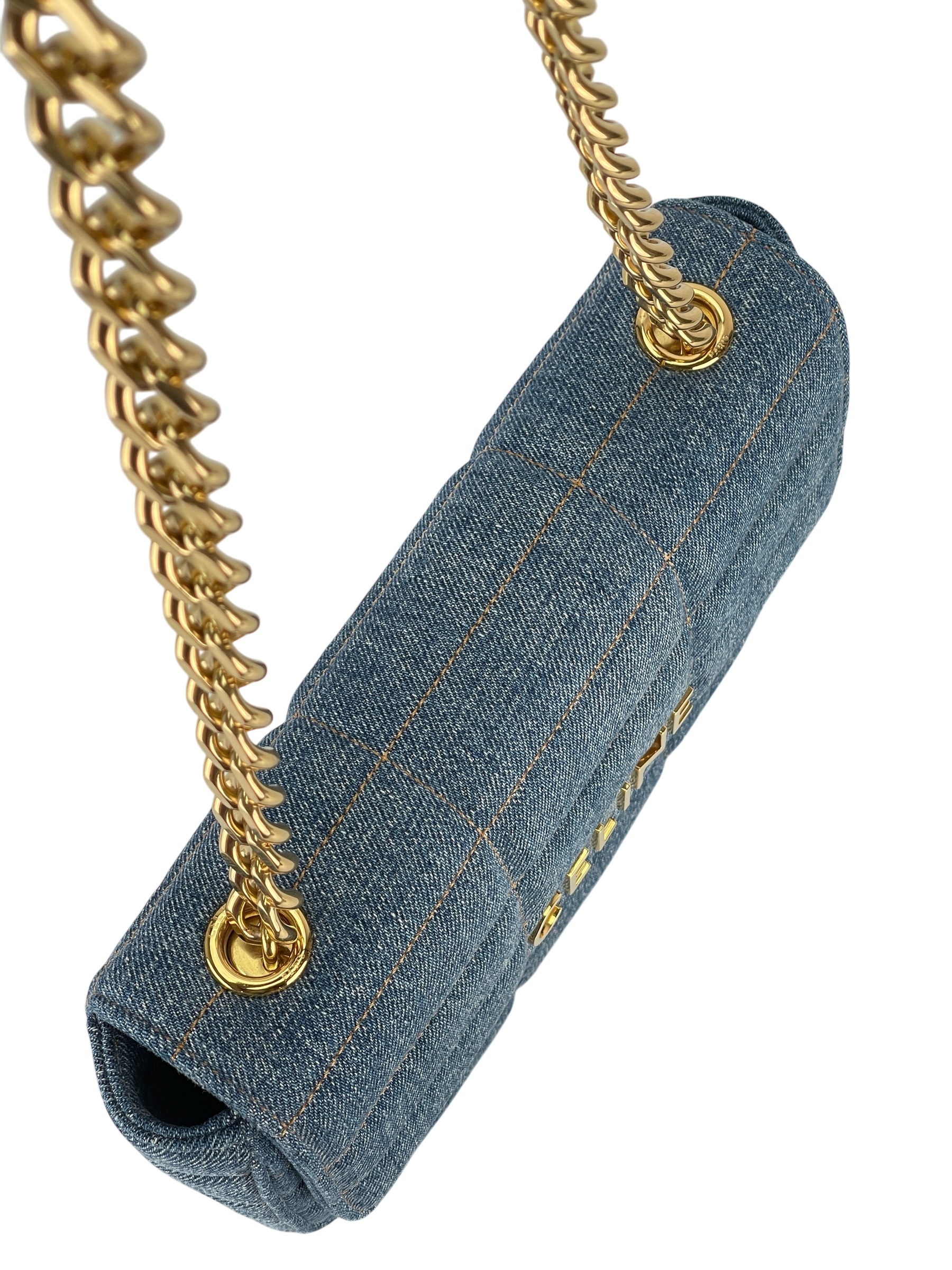 CELINE - Denim Matelasse Logo Shoulder Bag Gold Hardware