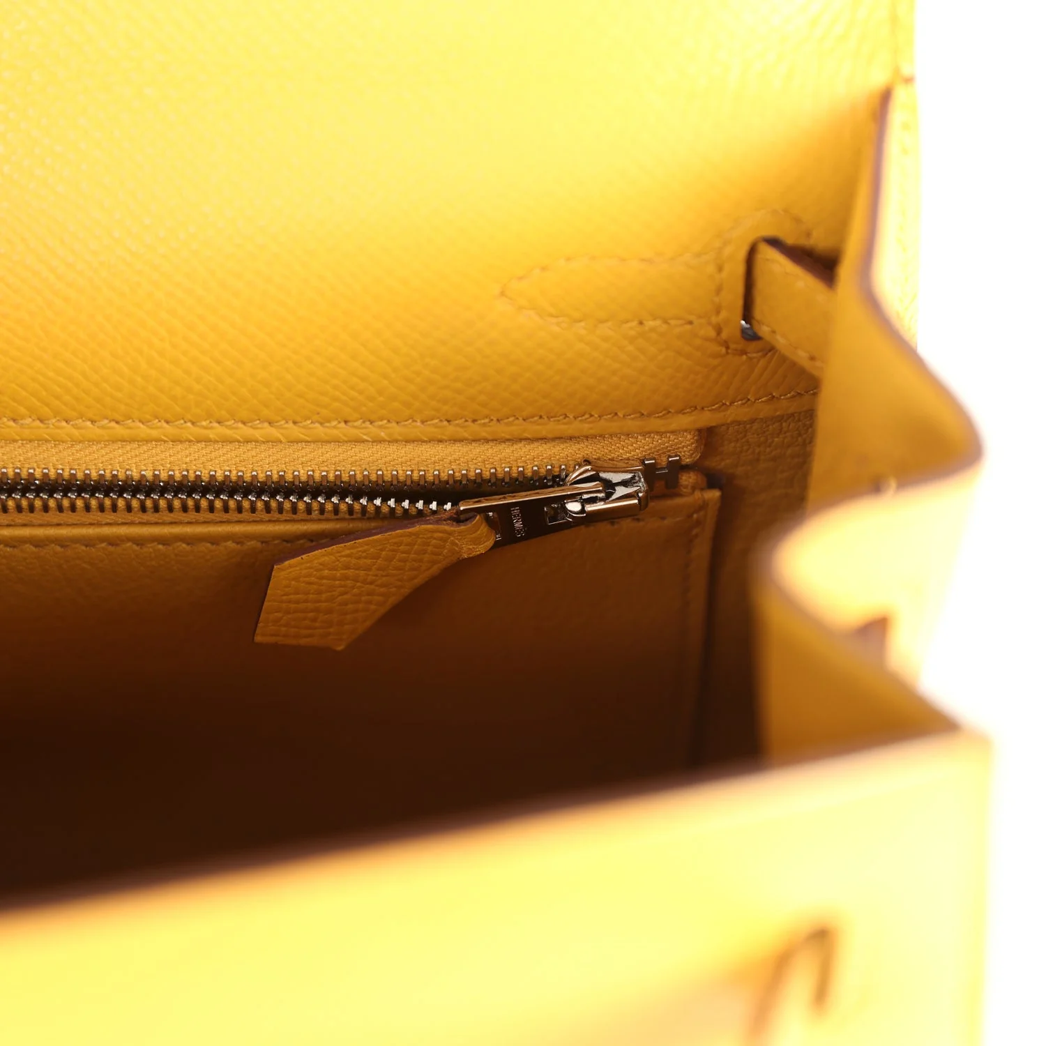 Pre-owned Hermes Kelly Sellier 25 Jaune Ambre Epsom Palladium Hardware