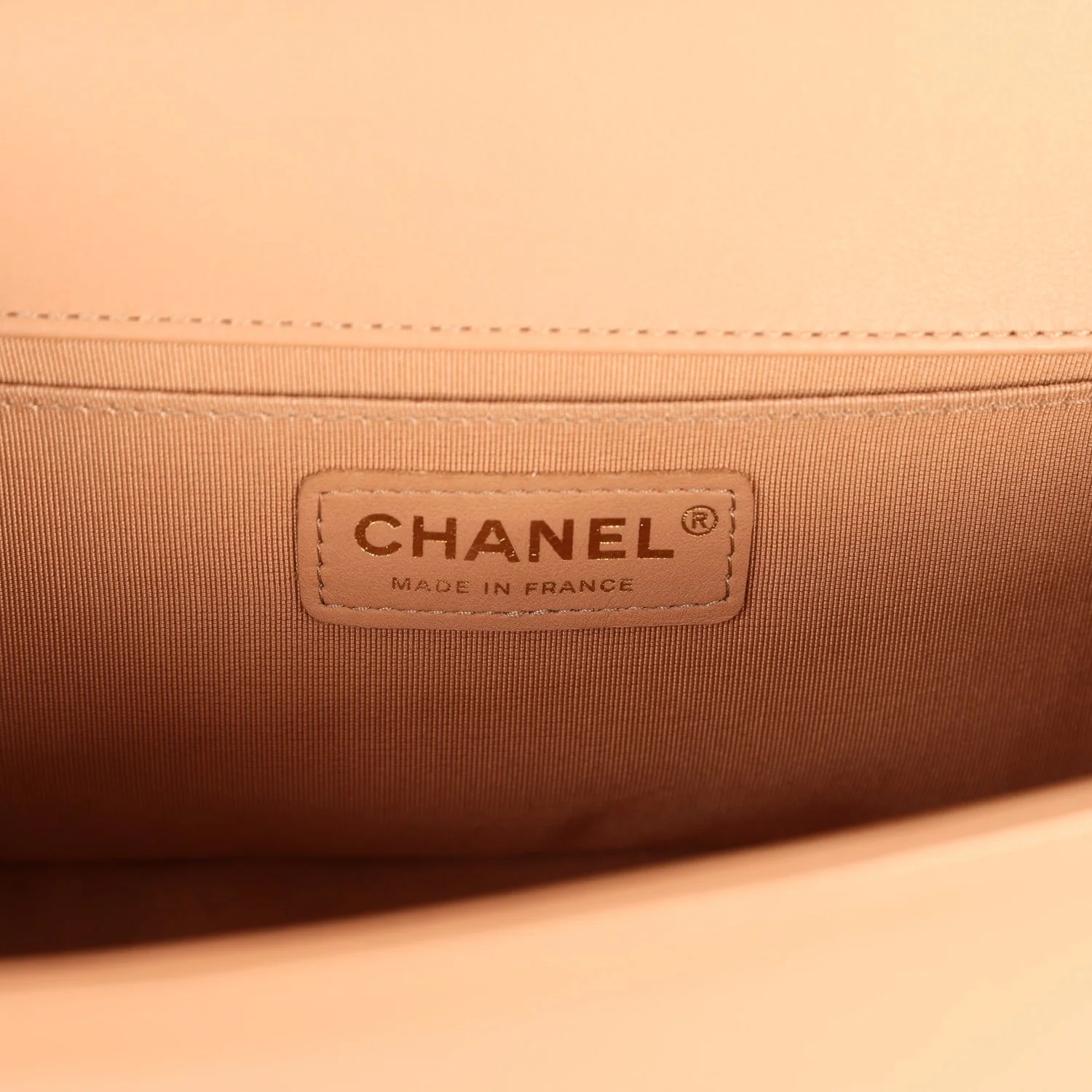 Preowned Chanel Medium Boy Bag Dark Beige Lambskin Antique Gold Hardware