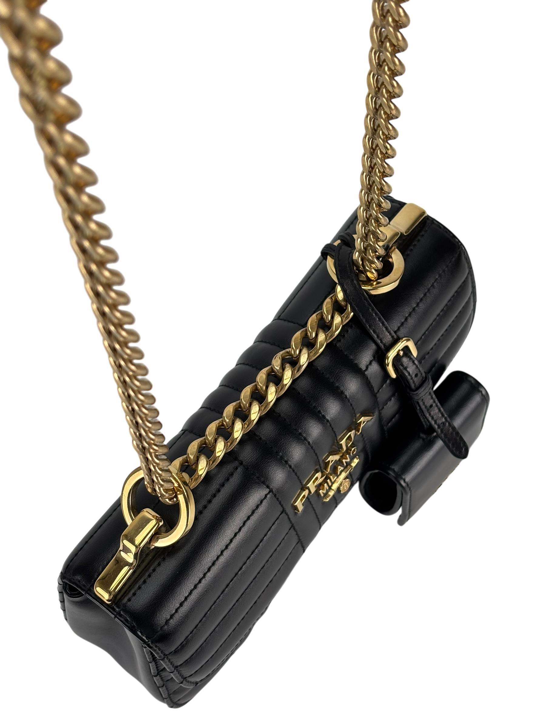 PRADA - Black Calfskin Soft Diagramme Crossbody Bag