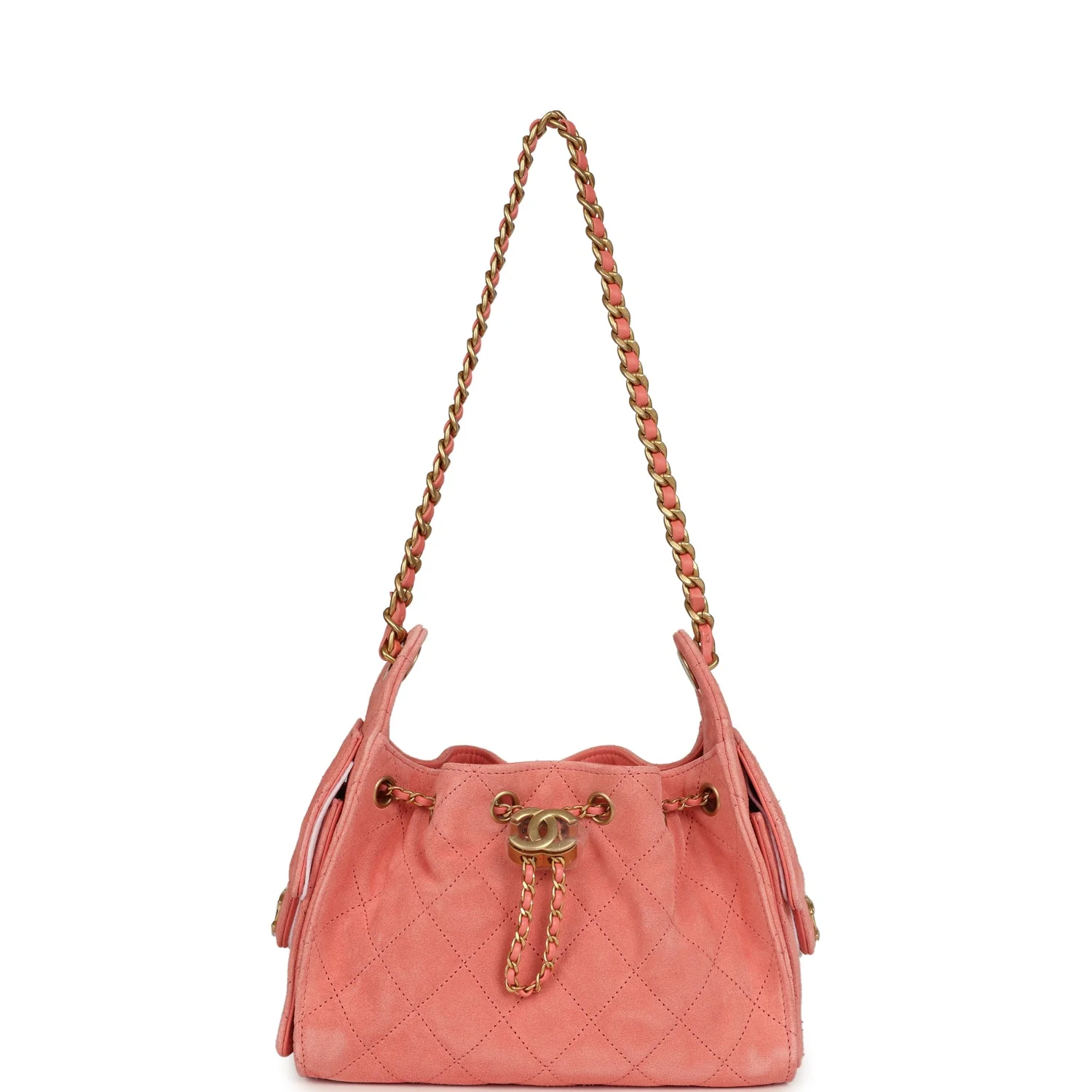 Chanel Mini 25 Hobo Bag Coral Pink Suede Antique Gold Hardware