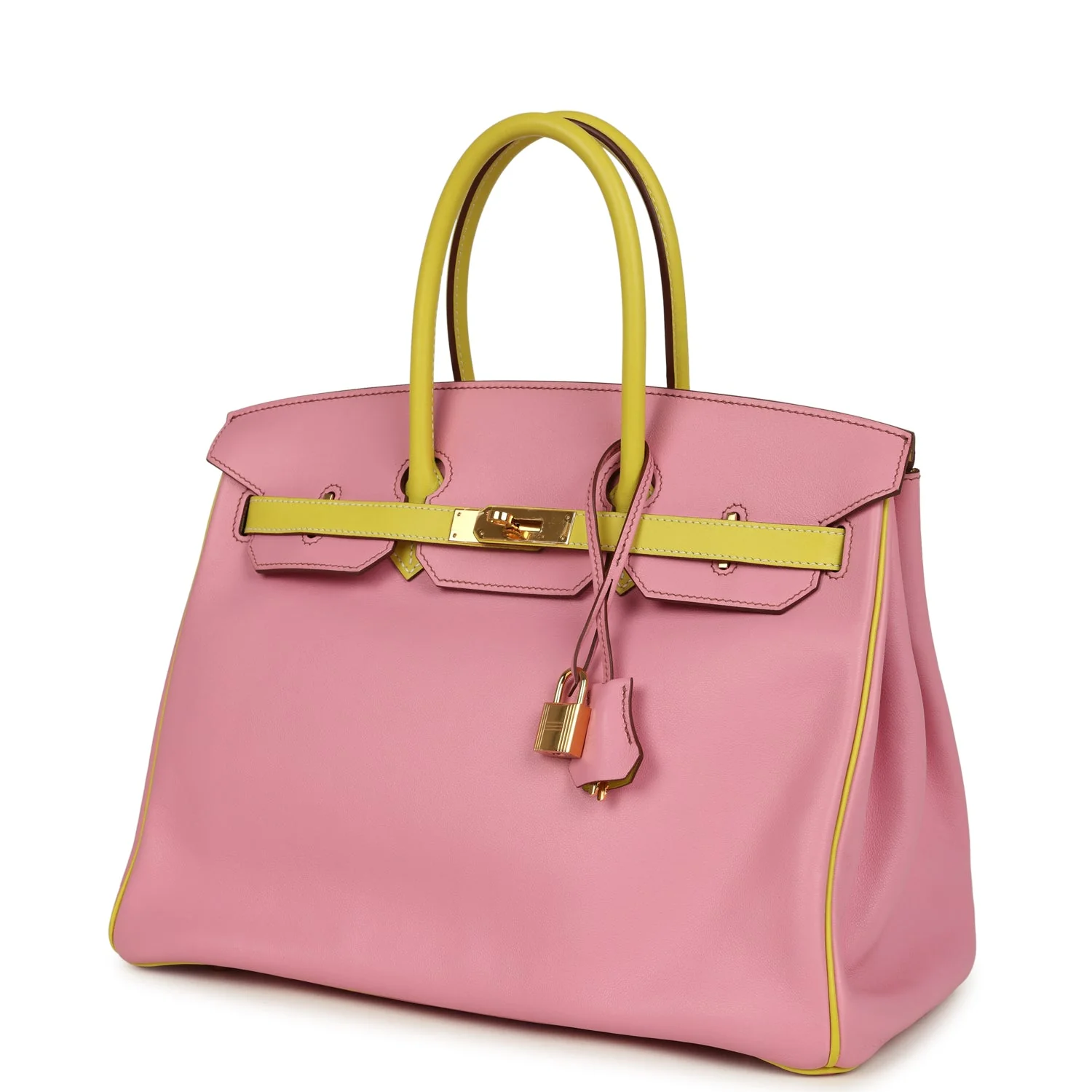 Pre-owned Hermes Special Order (HSS) Birkin 35 5P Bubblegum and Lime Swift Gold Hardware