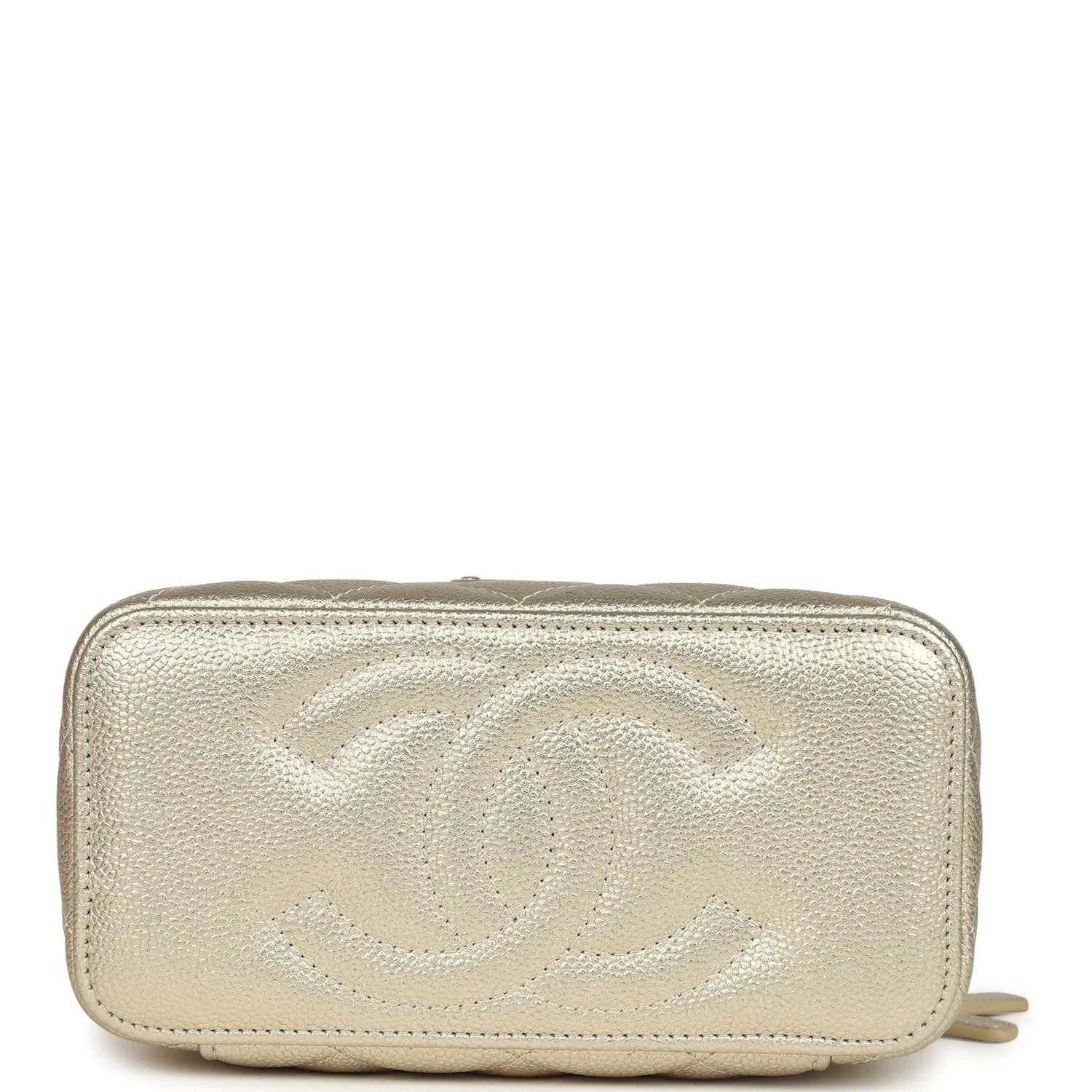 Chanel Small Classic Vanity Case Light Gold Metallic Caviar Brushed Light Gold Hardware