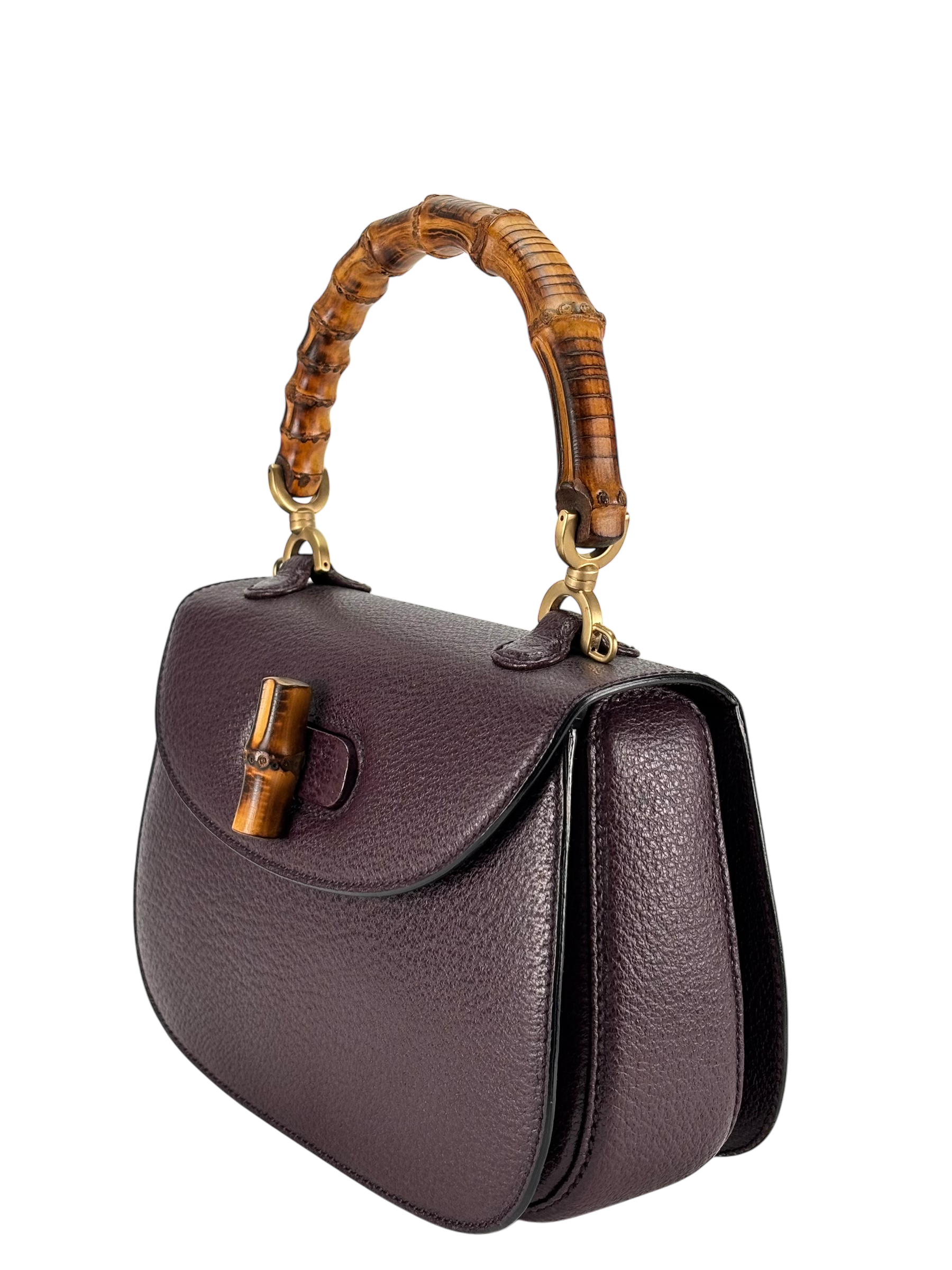 GUCCI - Purple Calfskin Bamboo Hand Bag