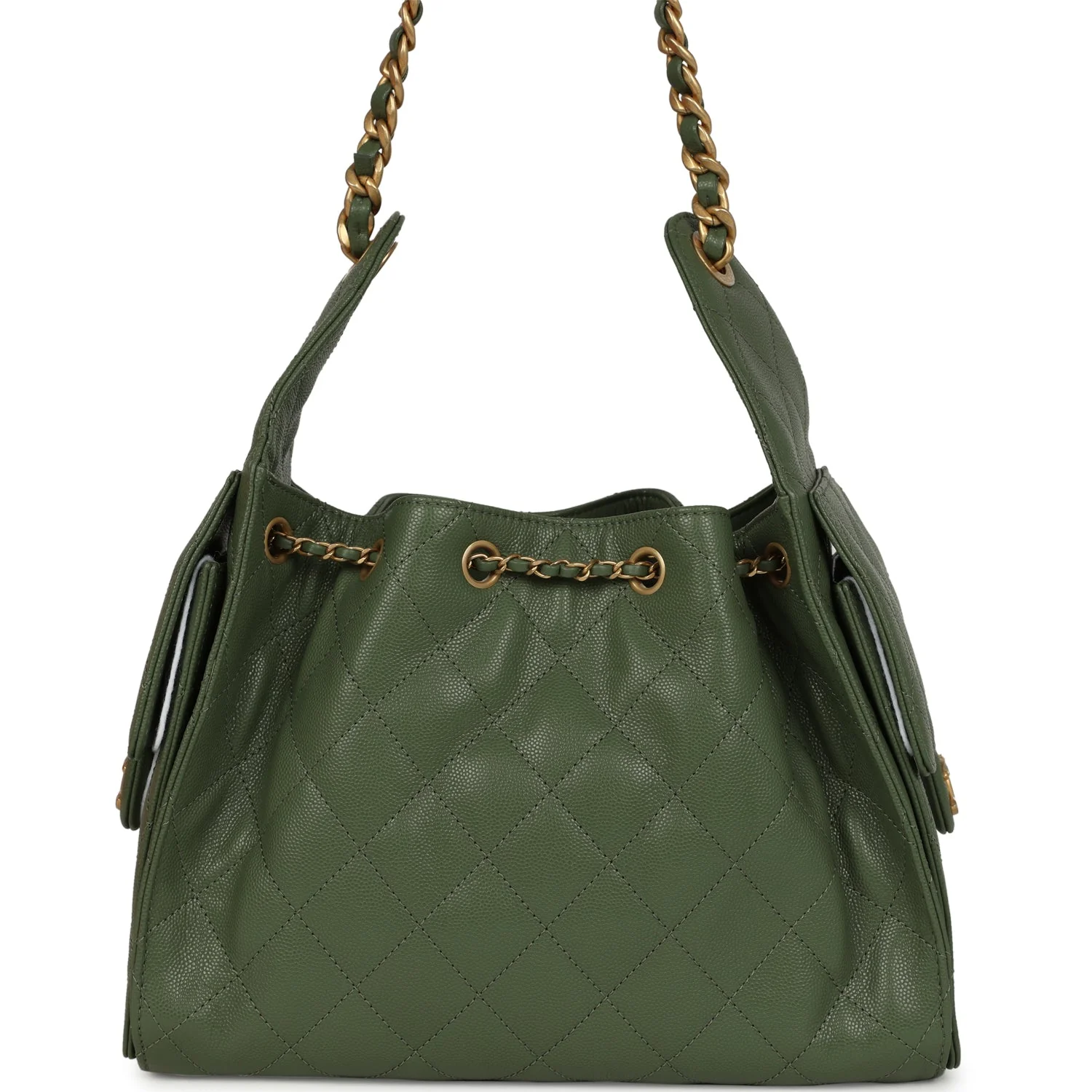 Chanel Small 25 Hobo Bag Khaki Caviar Antique Gold Hardware