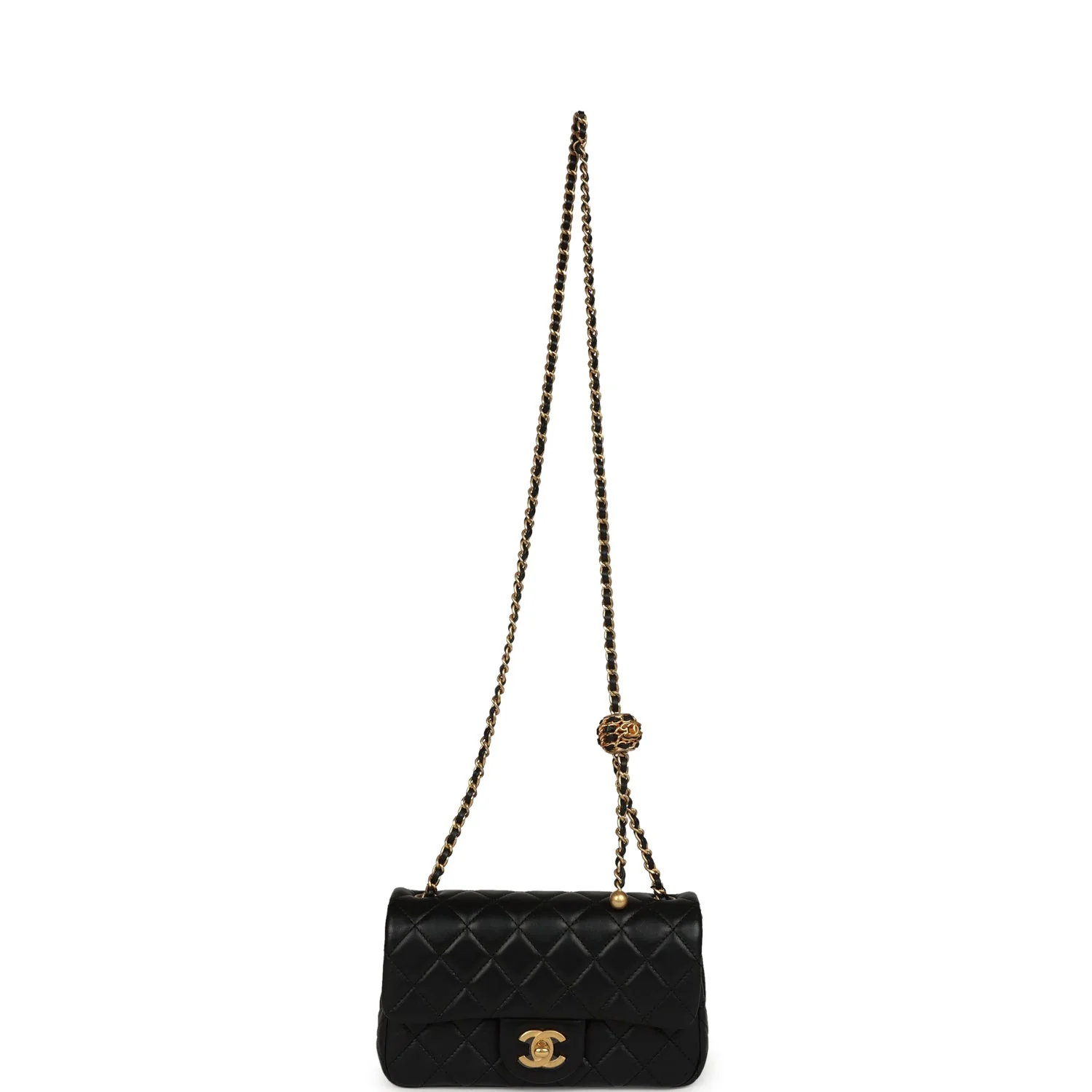 Chanel Mini Pearl Crush Rectangular Flap Bag Black Lambskin Brushed Gold Hardware