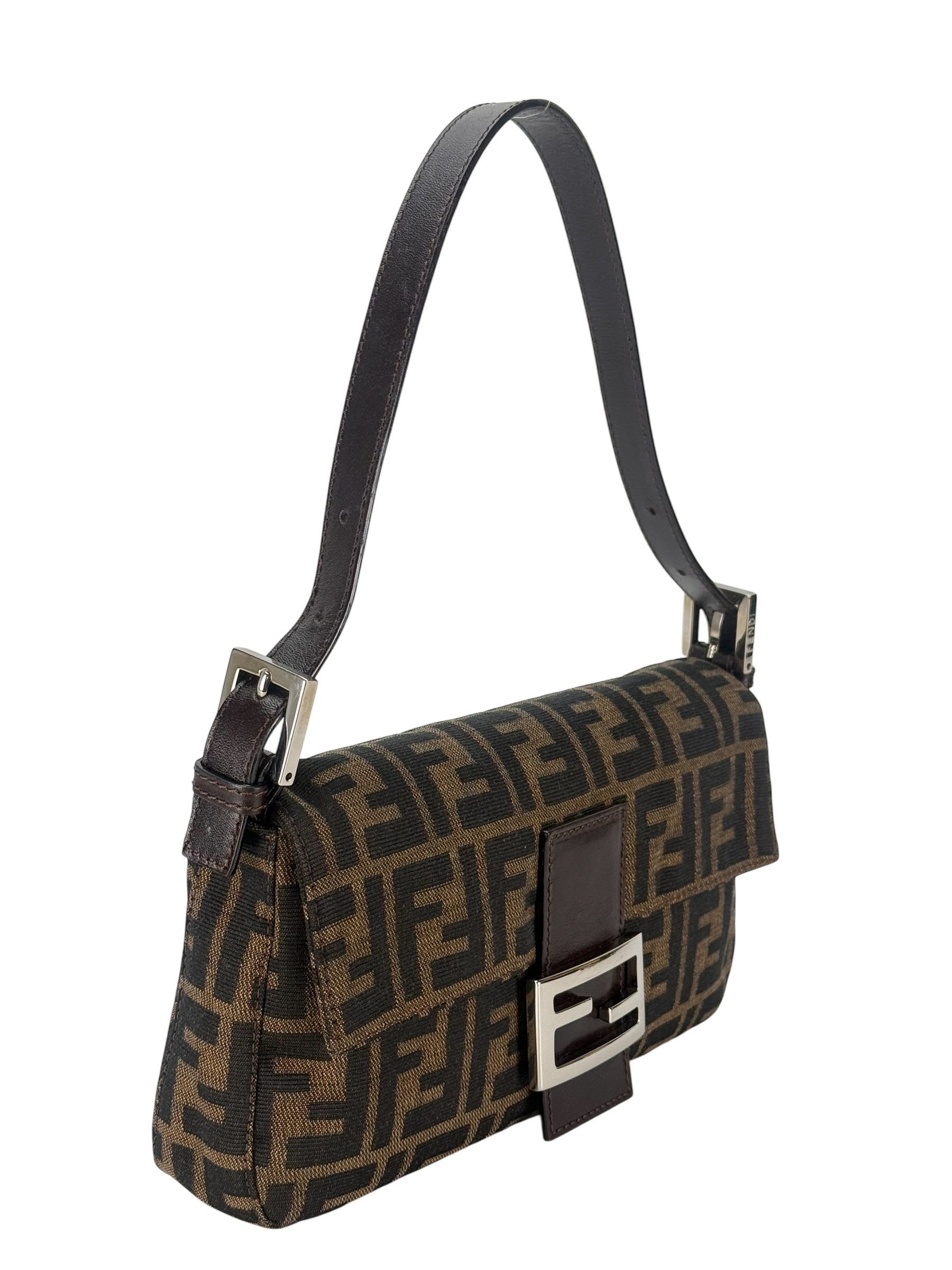 FENDI - Brown Zucca Baguette Handbag Silver Hardware