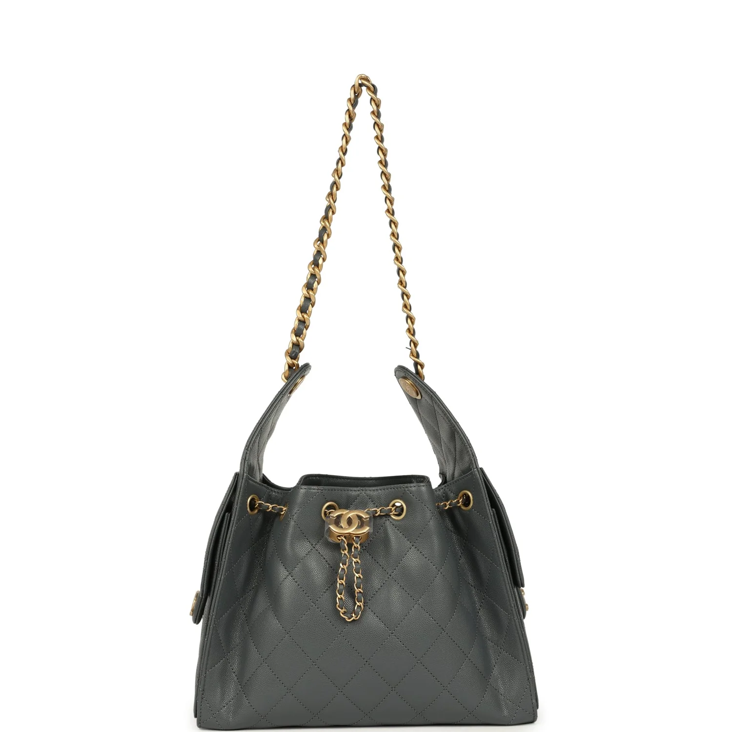 Chanel Small 25 Hobo Bag Dark Grey Caviar Antique Gold Hardware