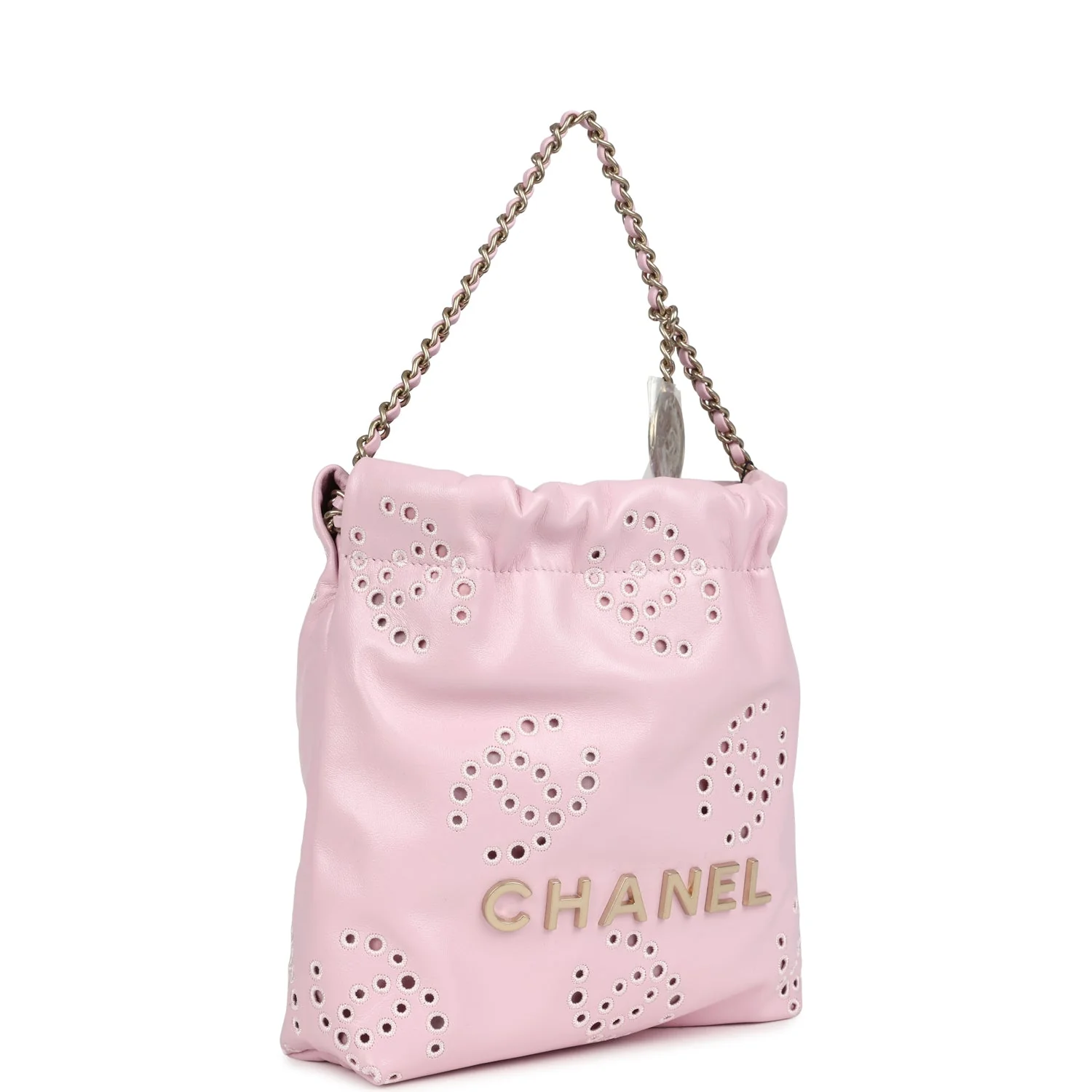 Chanel Mini 22 Bag Pink Shiny Calfskin Brushed Gold Hardware