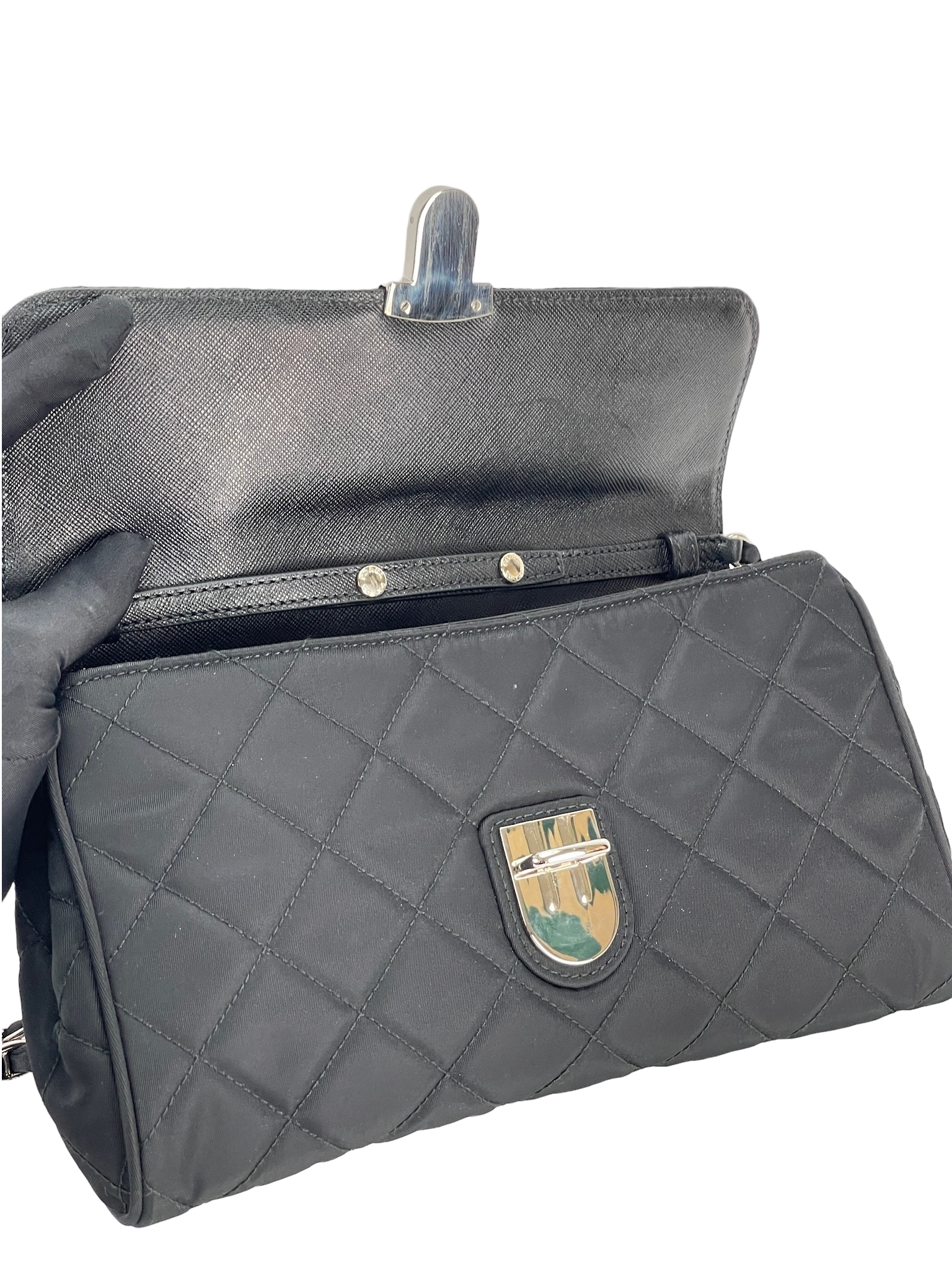 PRADA - Nylon Pushlock Flap Crossbody Bag