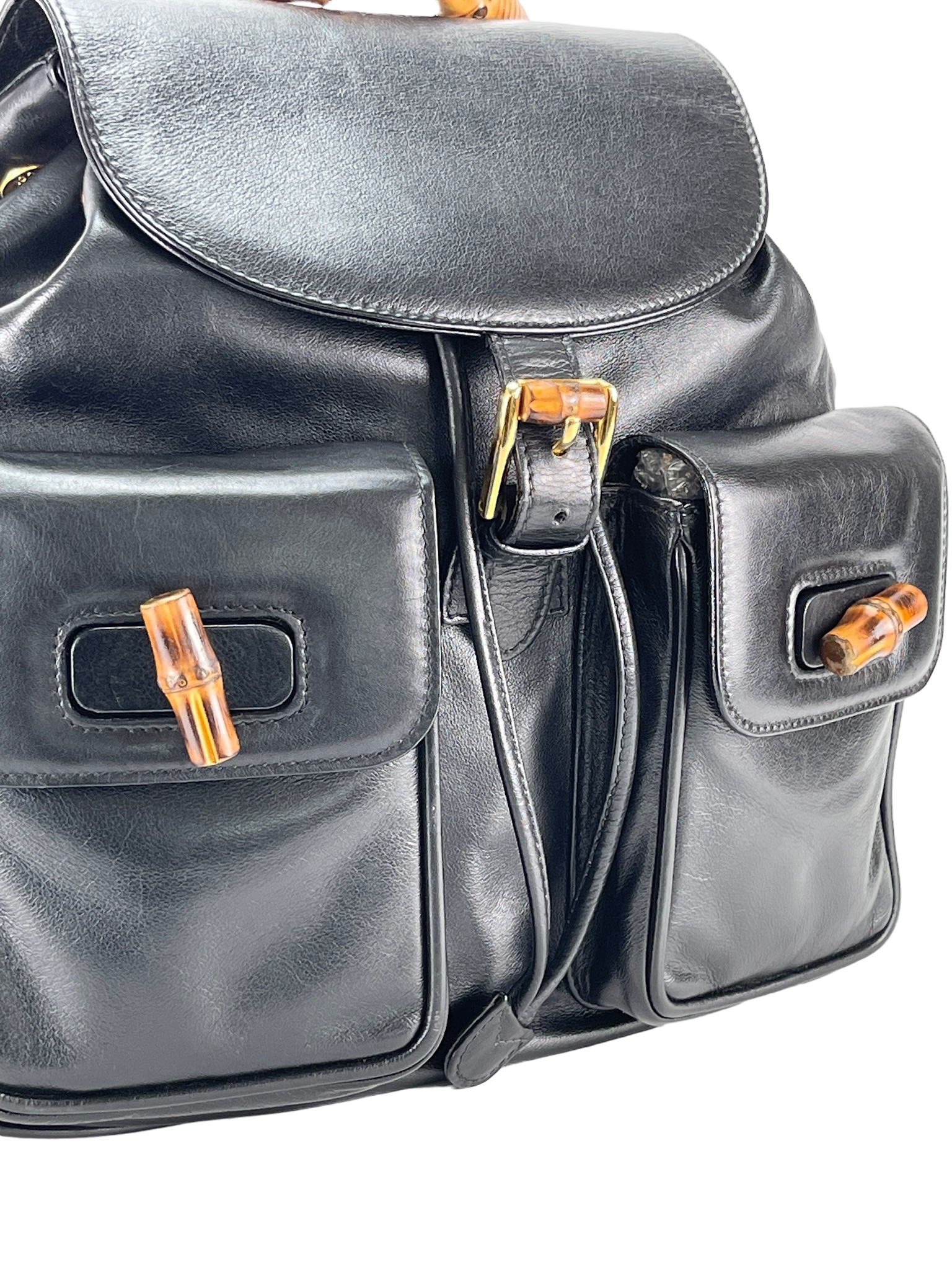 GUCCI - Black Bamboo Leather Backpack