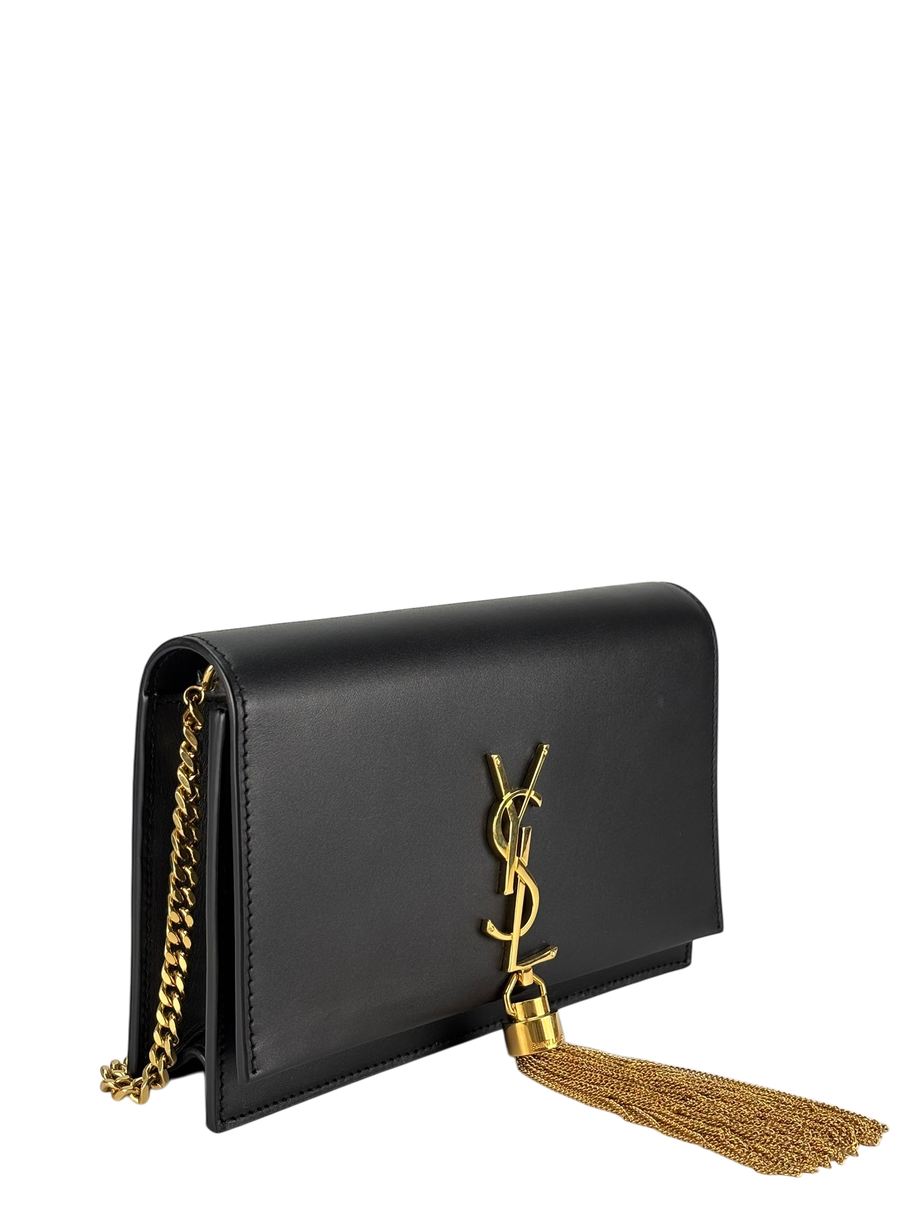 SAINT LAURENT - Black Calfskin Smooth Classic Kate Tassel Chain Wallet Crossbody Bag
