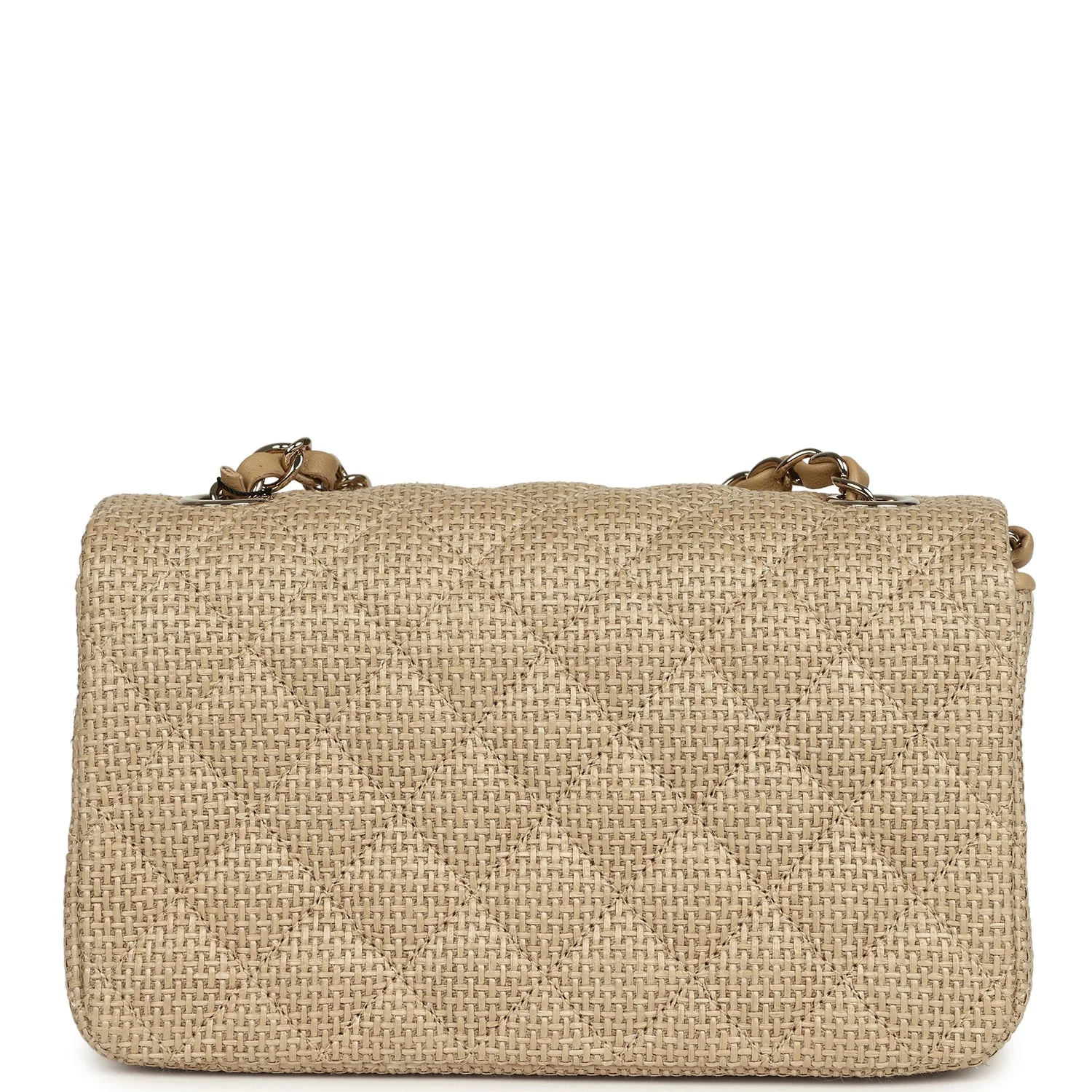 Chanel Mini Rectangular Flap Dark Beige Raffia Light Gold Hardware