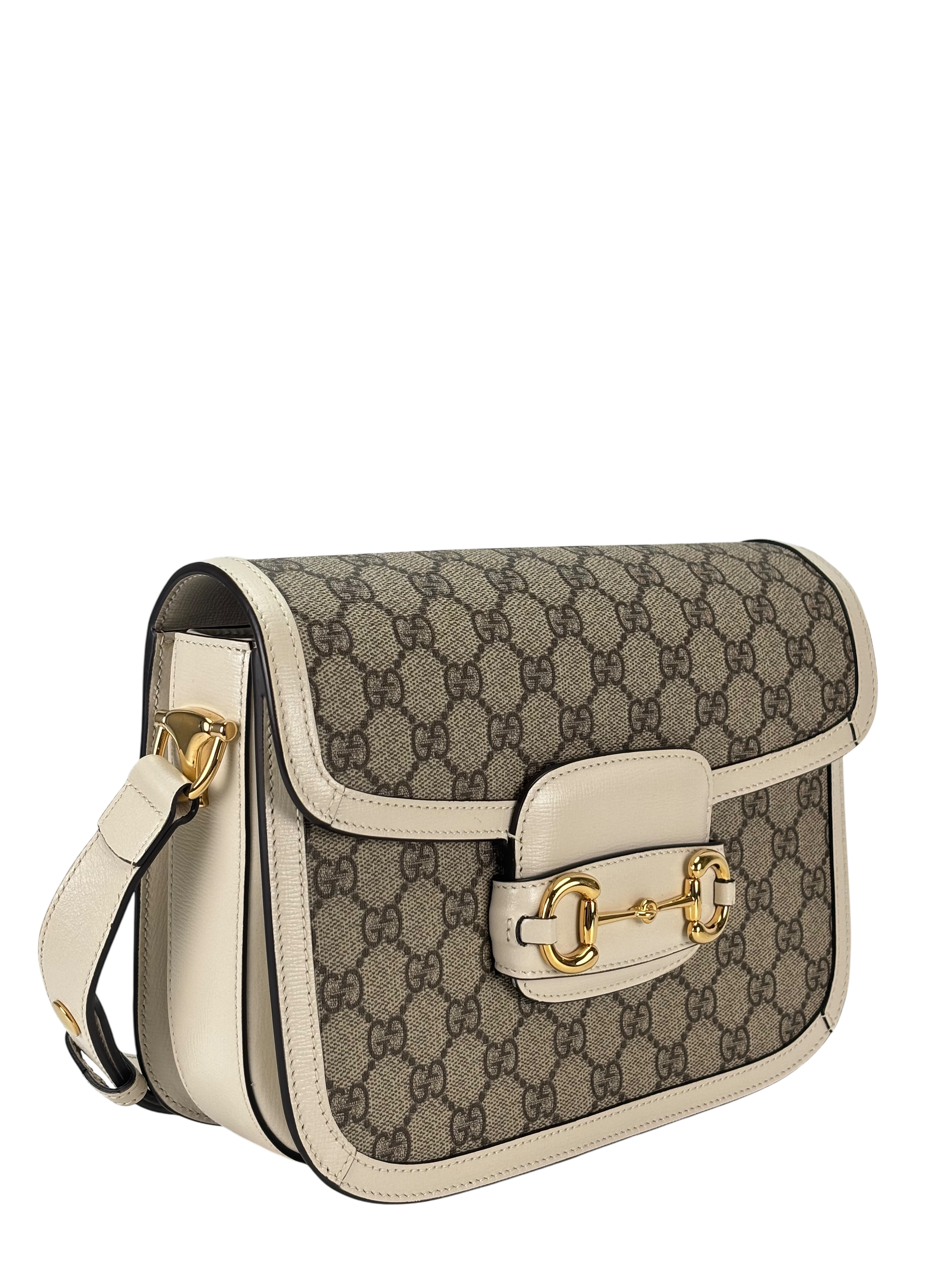 GUCCI - 1955 Horsebit Shoulder Bag Beige White