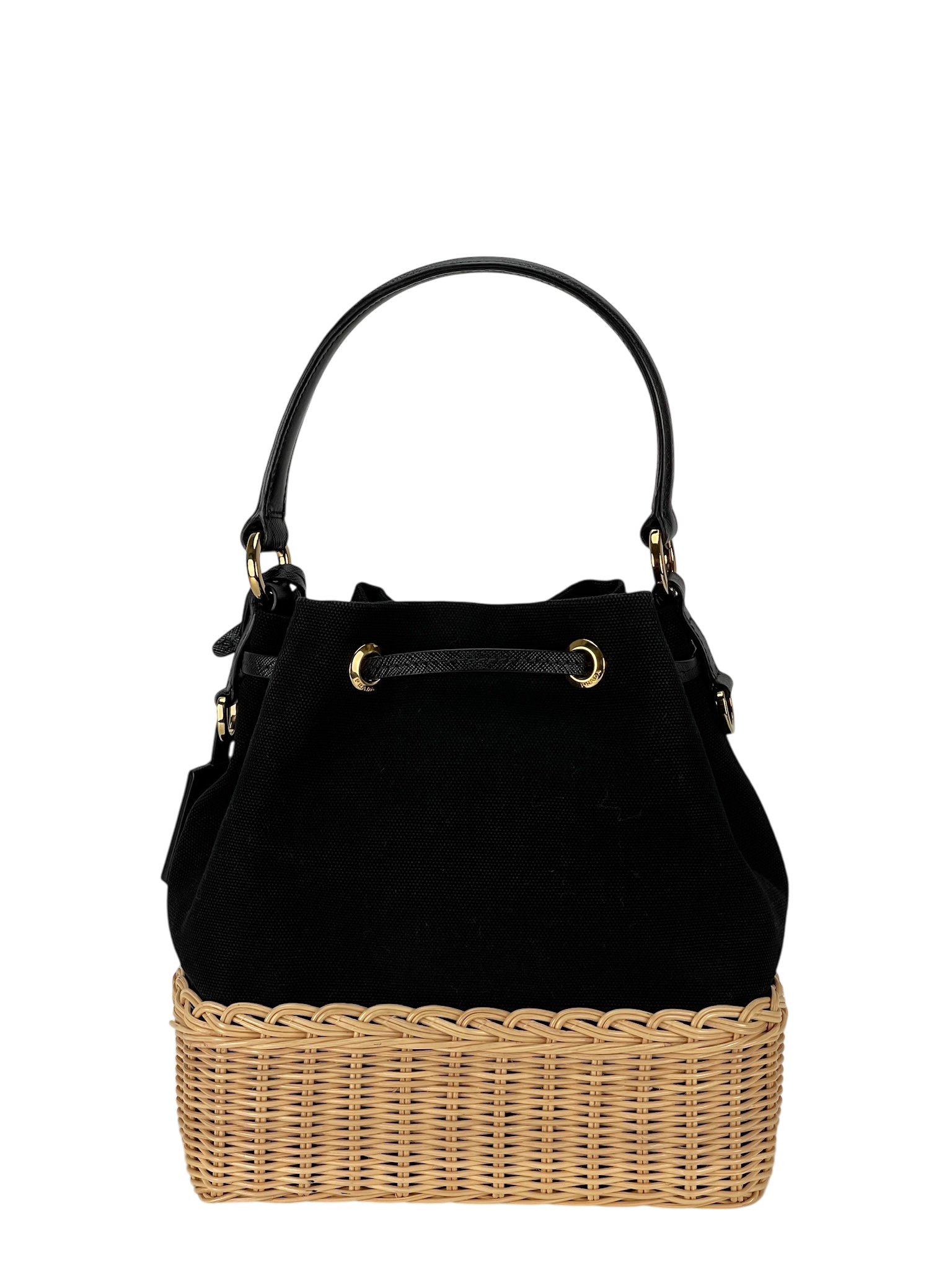 PRADA - Wicker Canvas Bucket Bag