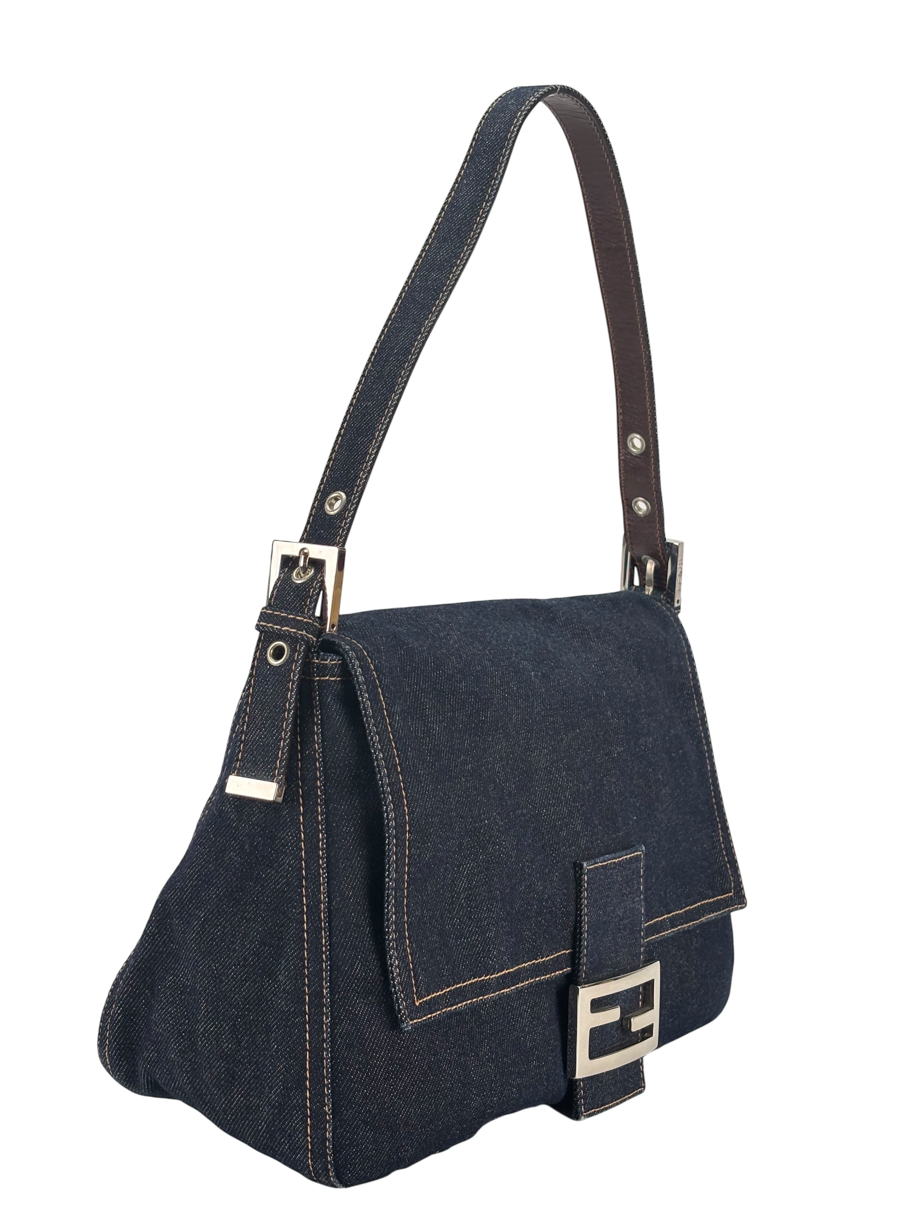 FENDI - Medium Mamma Baguette Bag Navy Denim