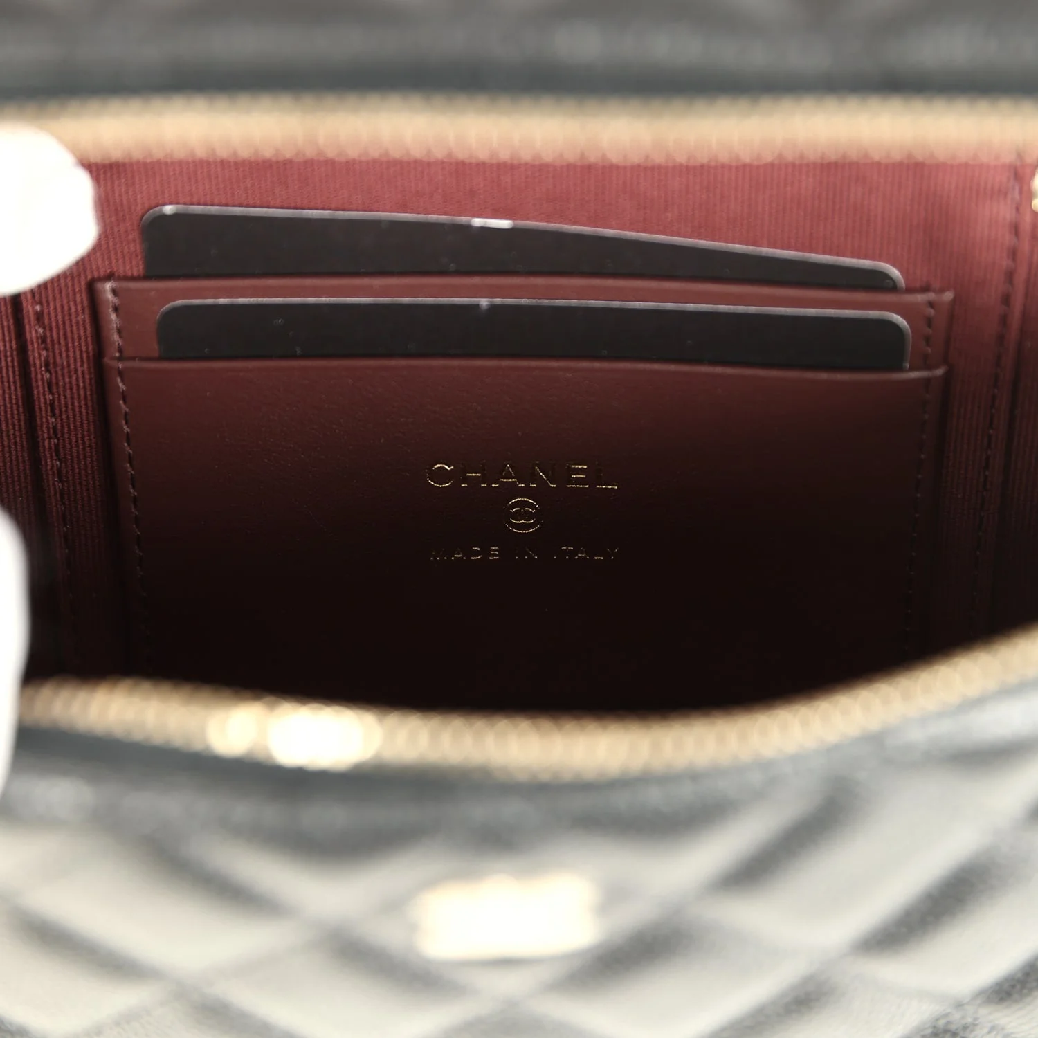 Chanel Top Handle Long Vanity Case with Chain Black Shiny Caviar Light Gold Hardware