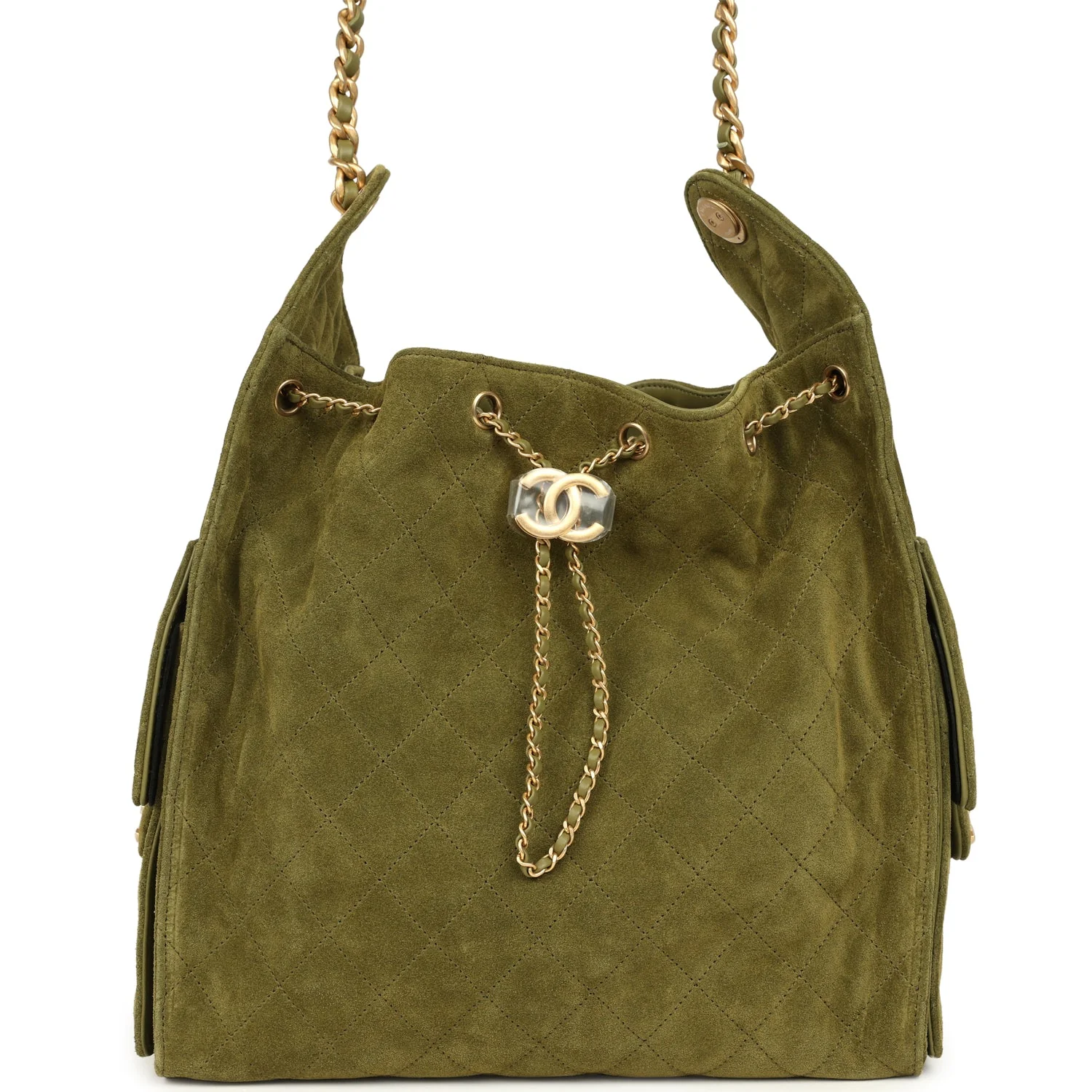 Chanel Medium 25 Hobo Bag Khaki Suede Antique Gold Hardware