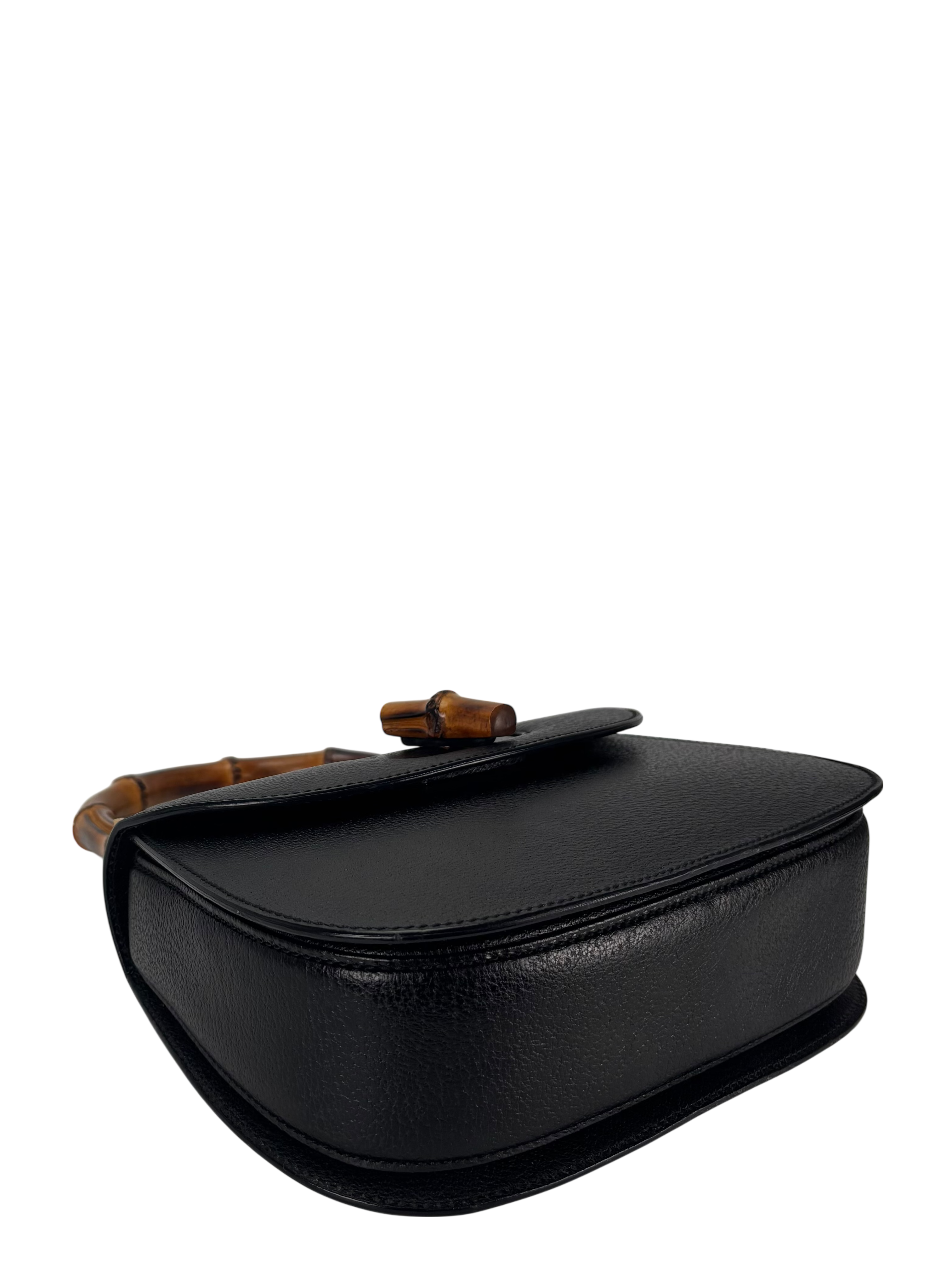 GUCCI - Black Leather 2way Middle Leather Bamboo Handbag