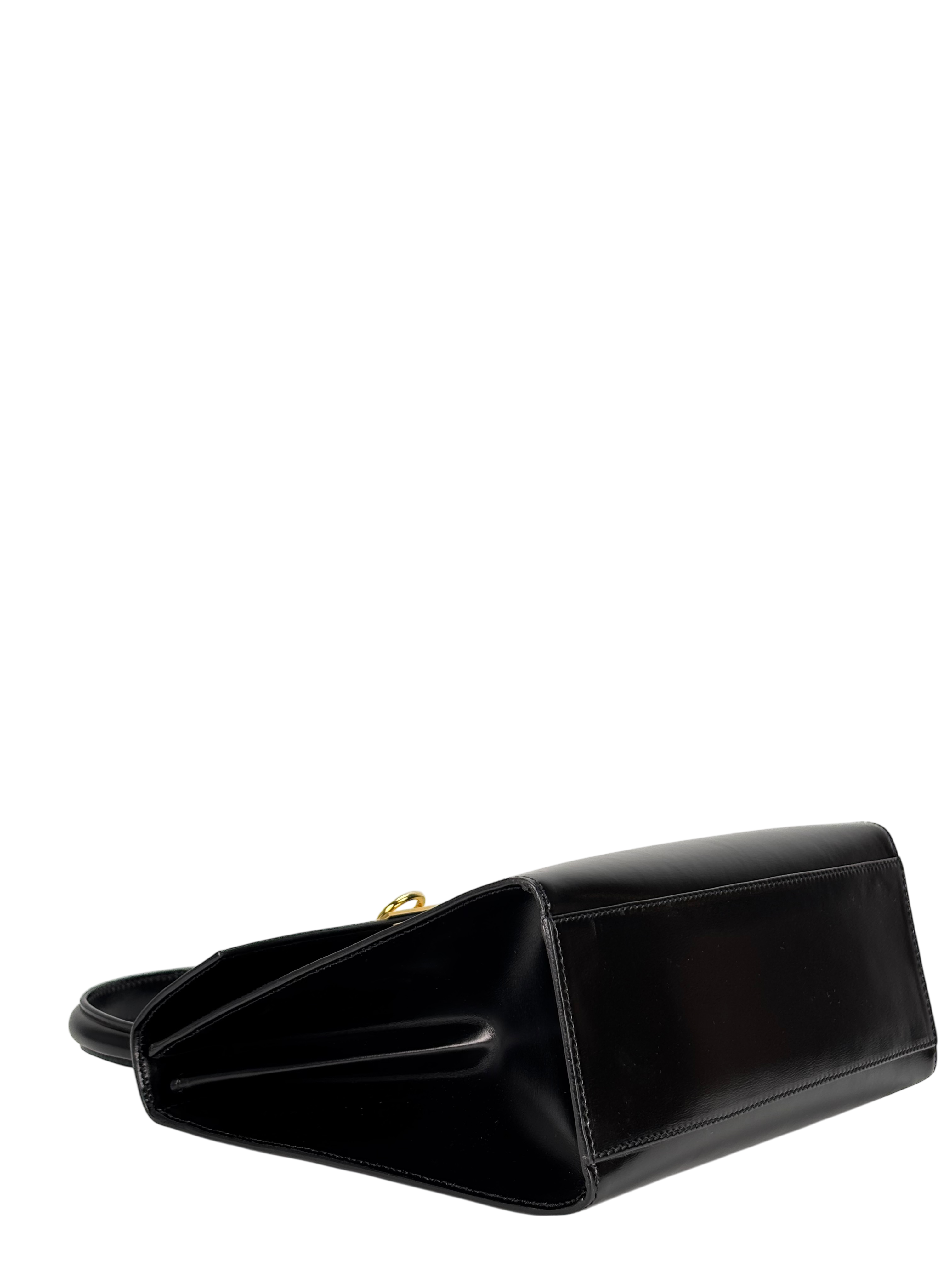 CELINE - Black Leather Kelly 2Way Bag Gold Hardware