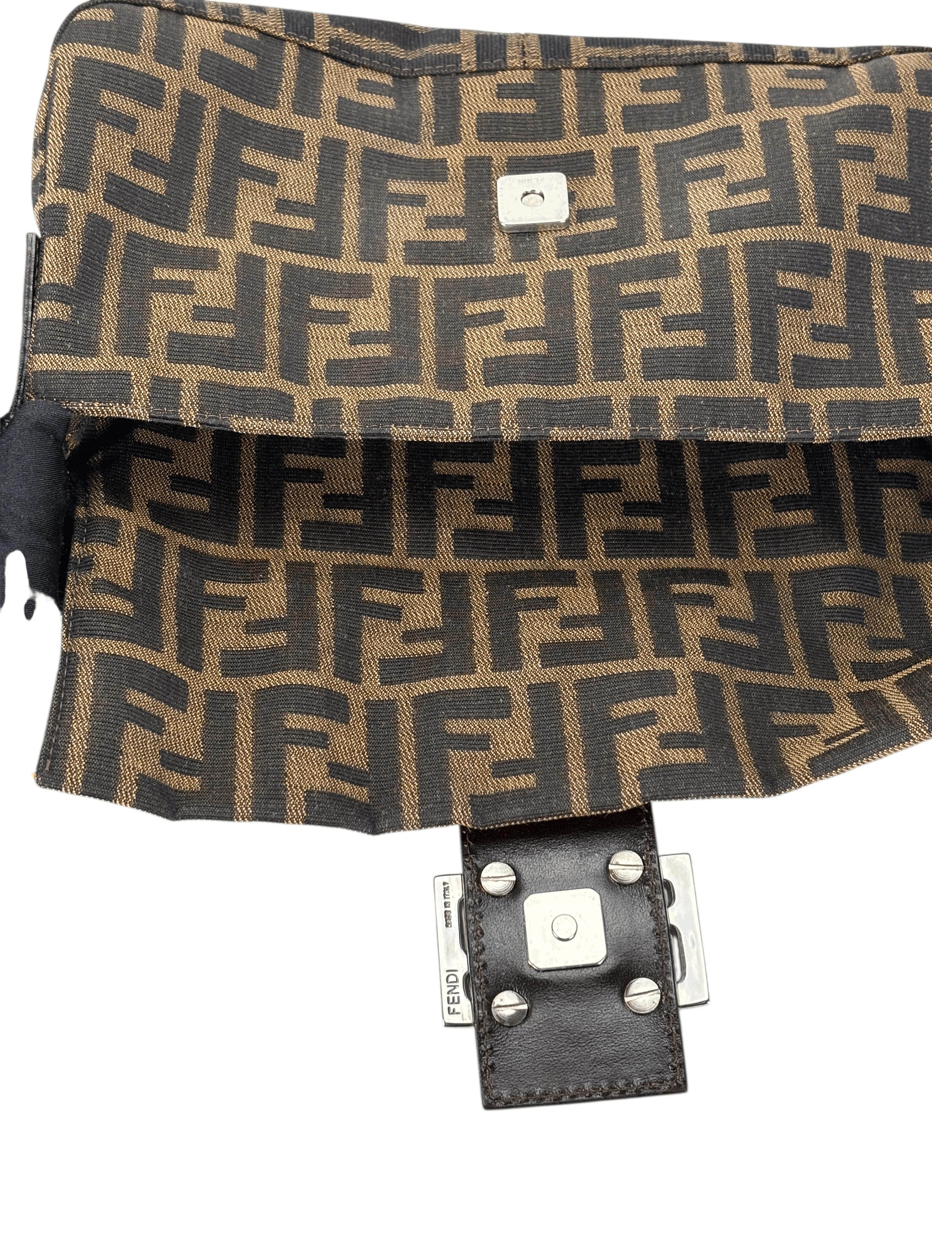 FENDI - Brown Canvas Baguette Handbag Silver Hardware