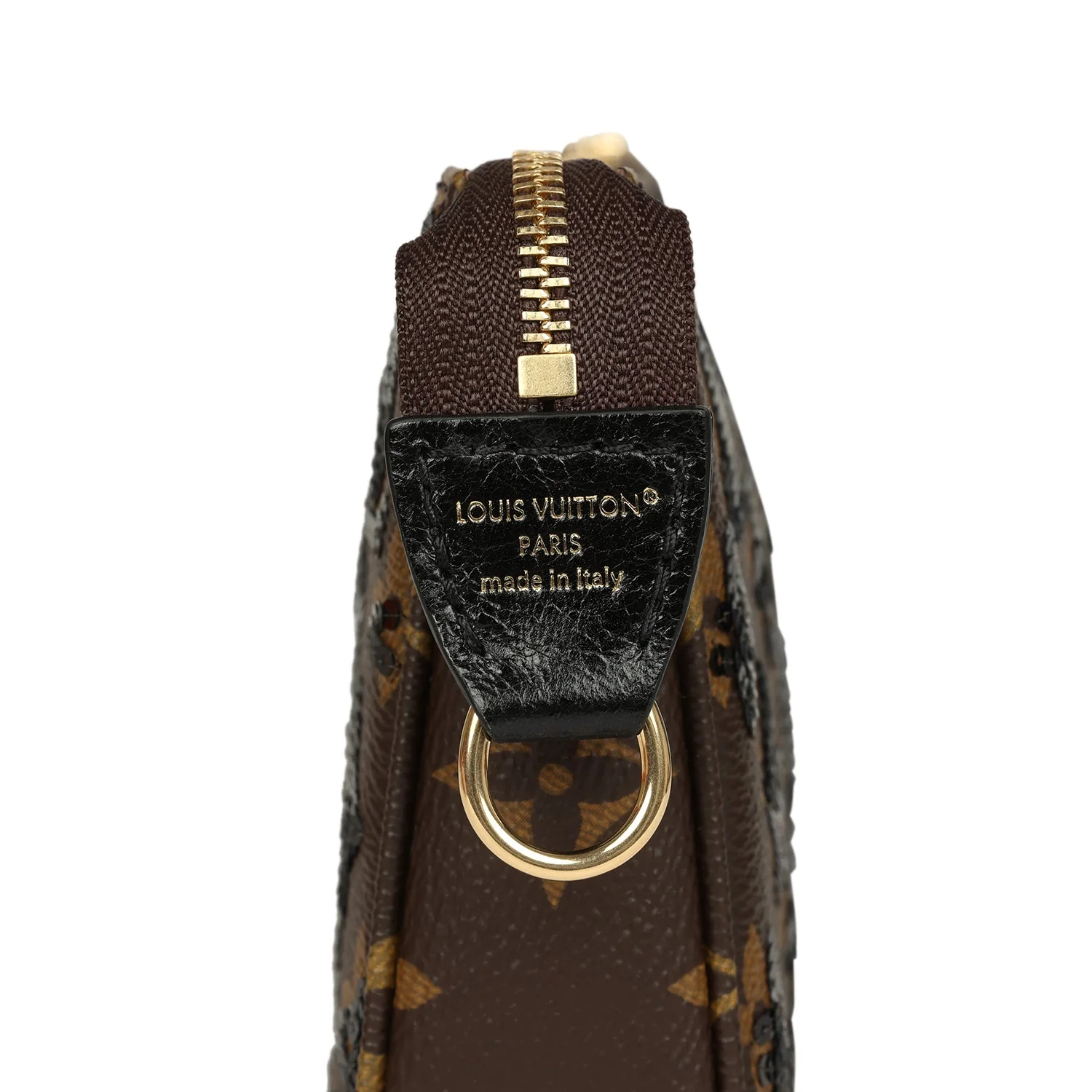 Louis Vuitton Pochette Accessories Black and Brown Monogram Sequin Gold Hardware