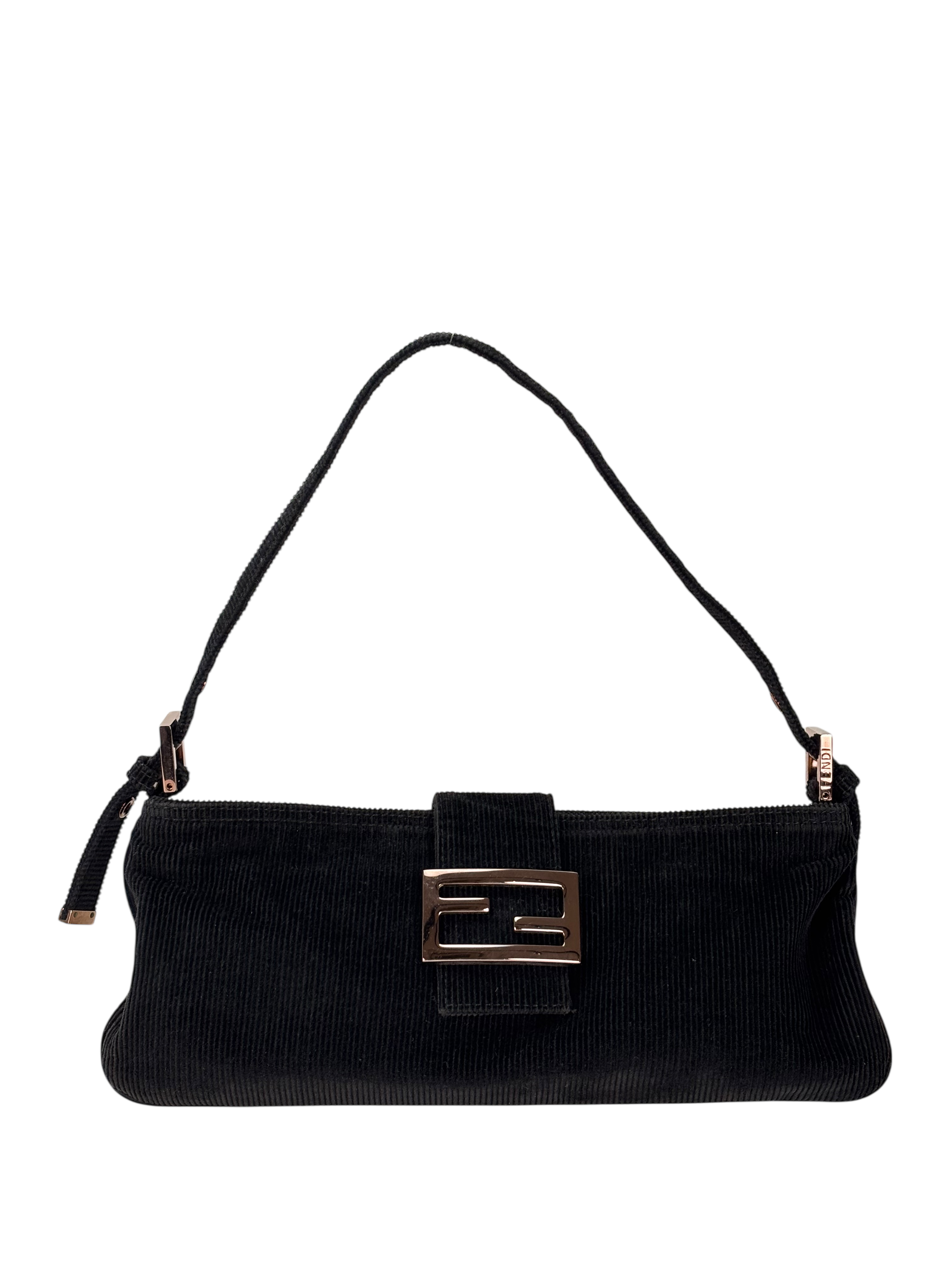 FENDI - Black Mamma Bucket Corduroy Shoulder Bag Rose gold hardware