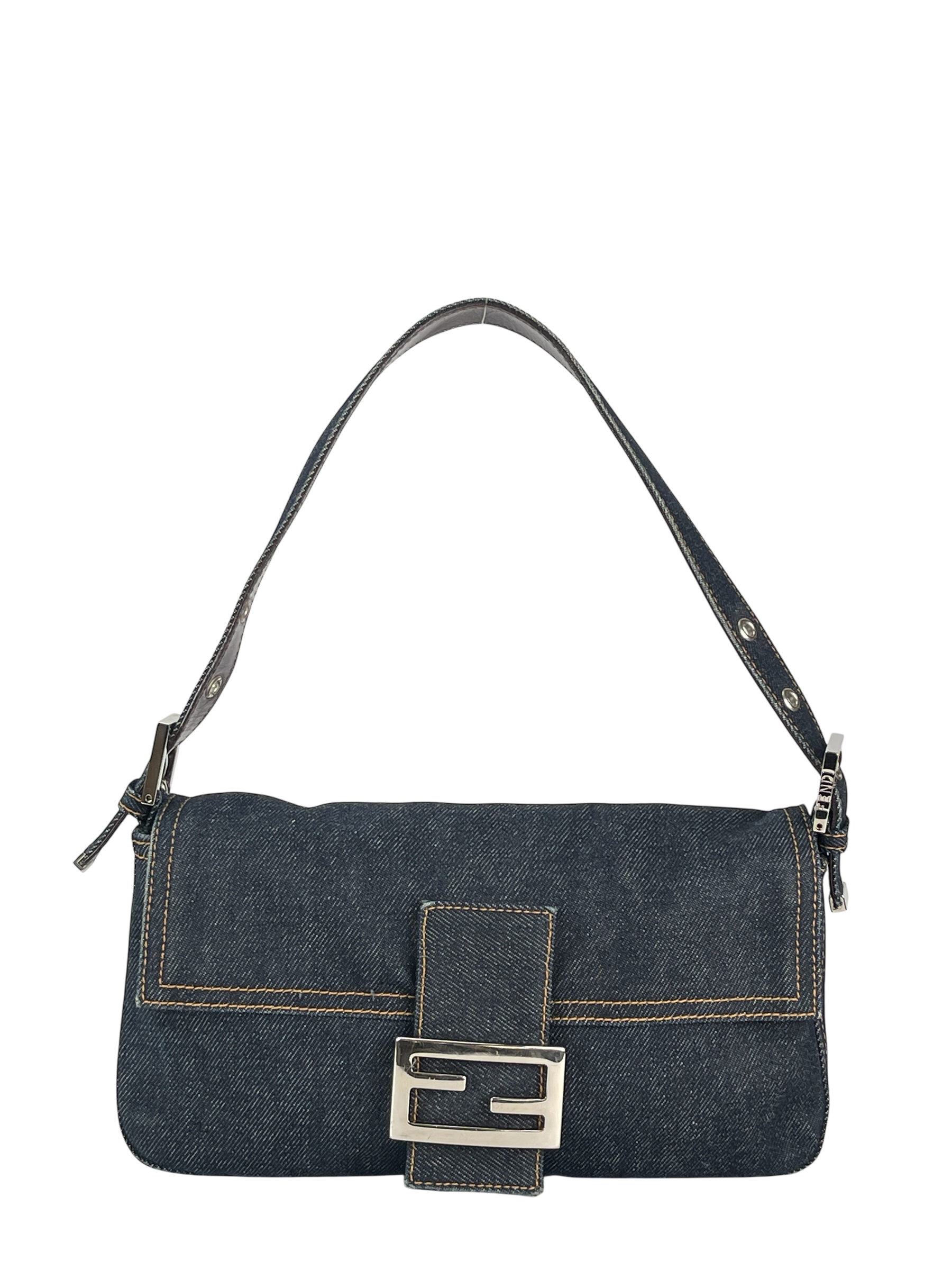 FENDI - Small Mamma Baguette Bag Denim Navy Sliver Hardware