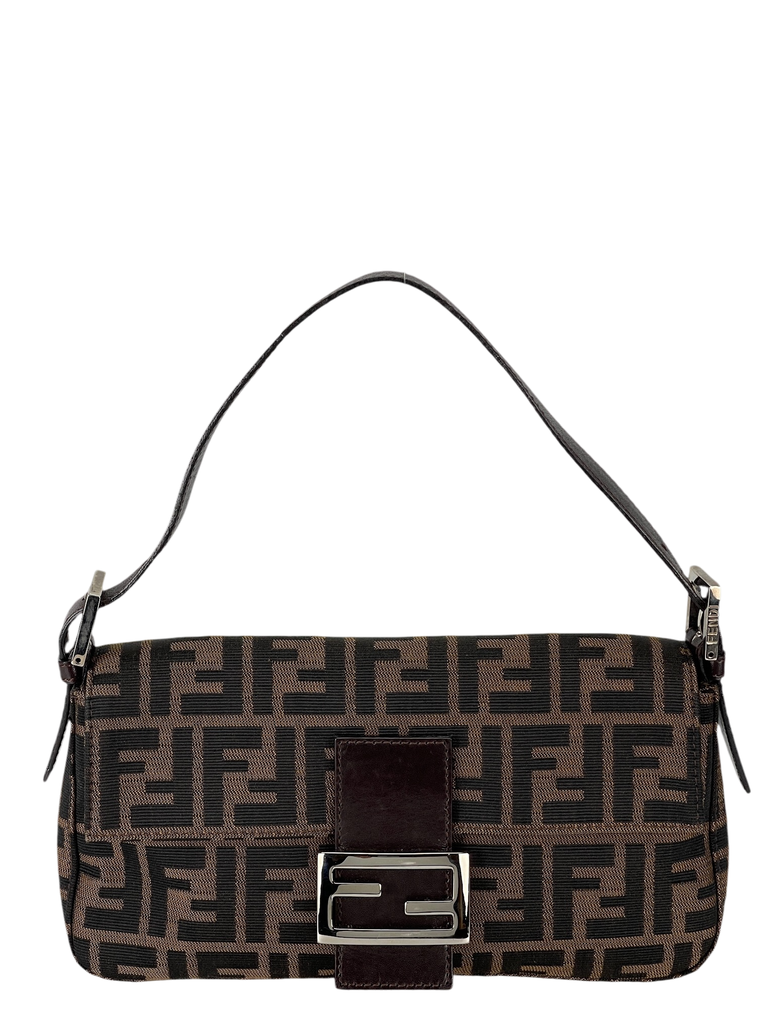 FENDI - Brown Zucca Baguette Handbag Silver Hardware