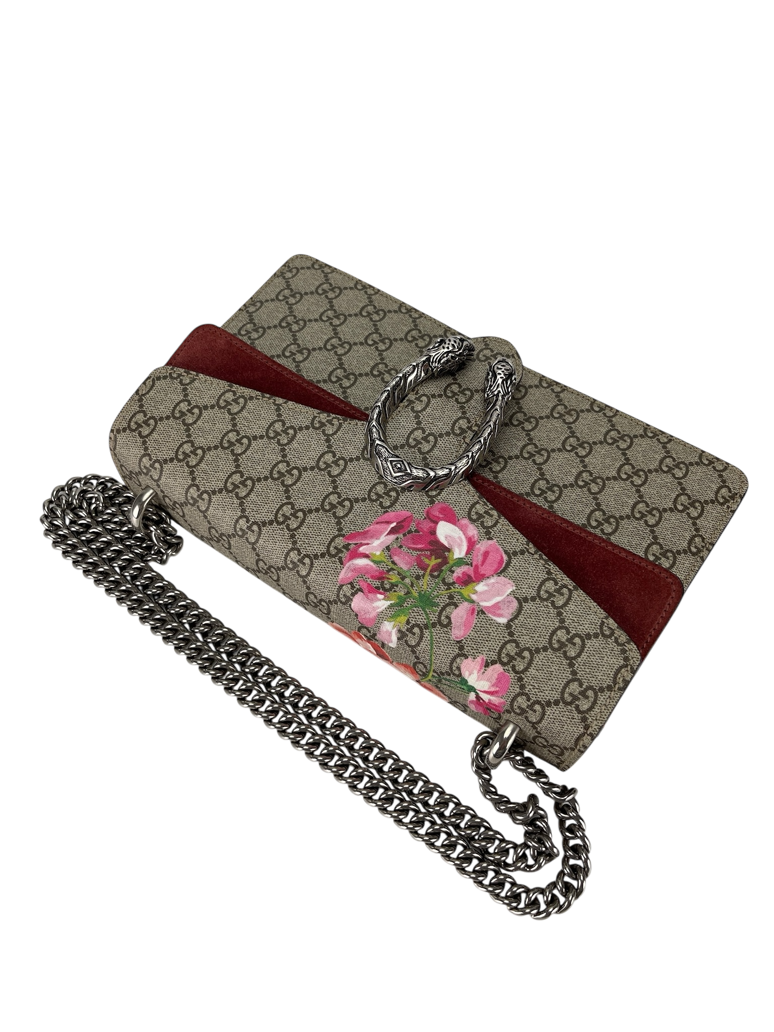 GUCCI - GG Supreme Canvas And Red Suede Blooms Dionysus Shoulder Bag