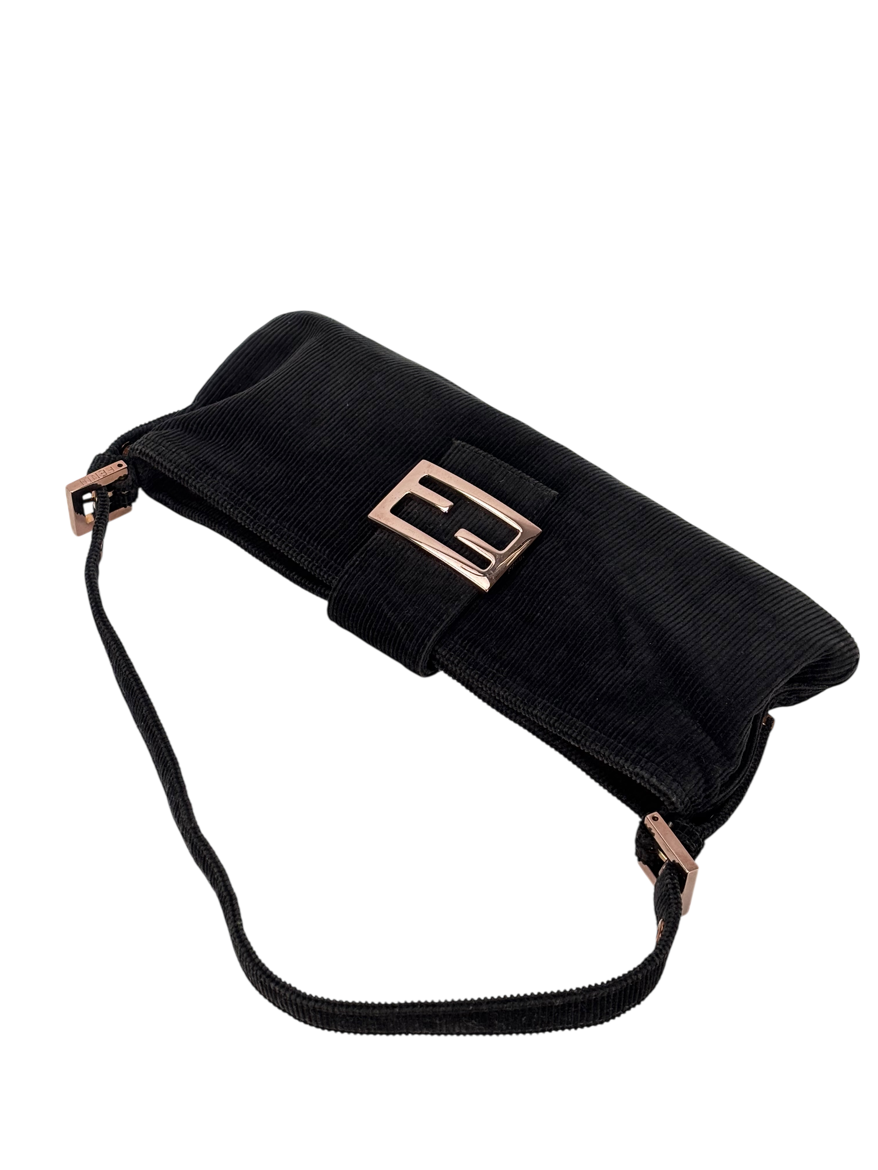 FENDI - Black Mamma Bucket Corduroy Shoulder Bag Rose gold hardware